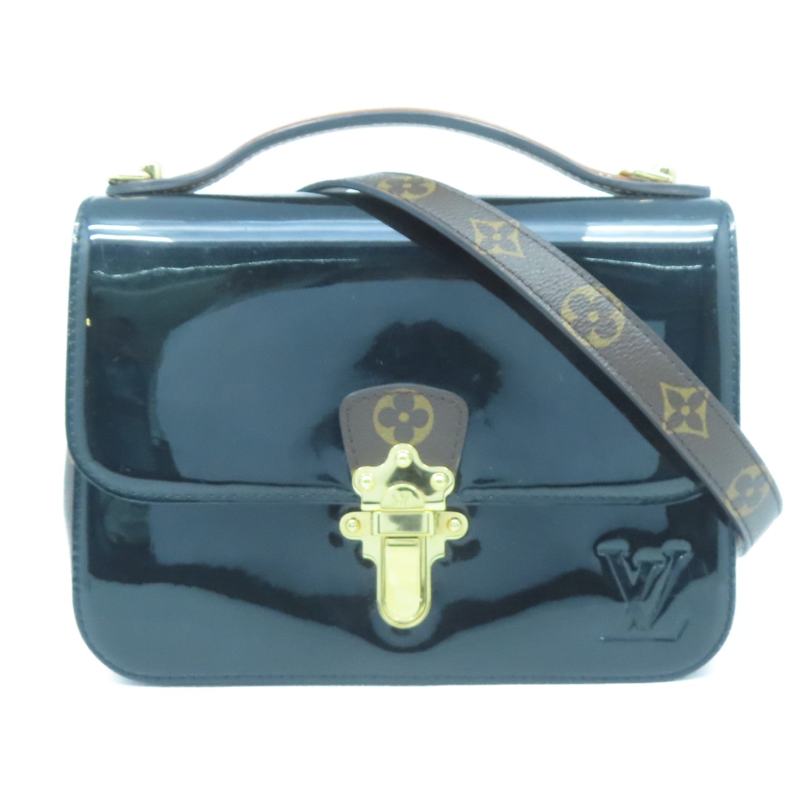 LOUIS VUITTON Monogram Vernis CherryWood BB金扣手挽肩背兩用袋黑色
