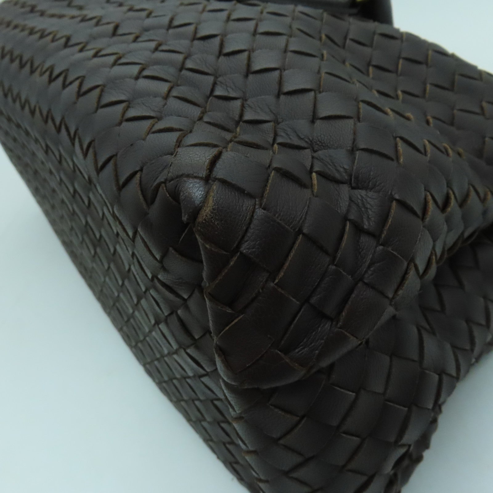 BOTTEGA VENETA 织纹皮革Hand Bag金扣手挽肩背两用袋啡色
