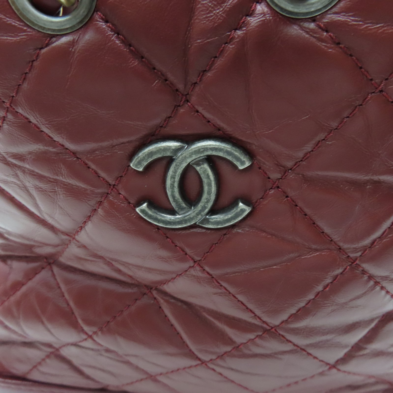 CHANEL rhombic cowhide leather Gabrielle Backpack gold and silver buckle chain belt backpack red