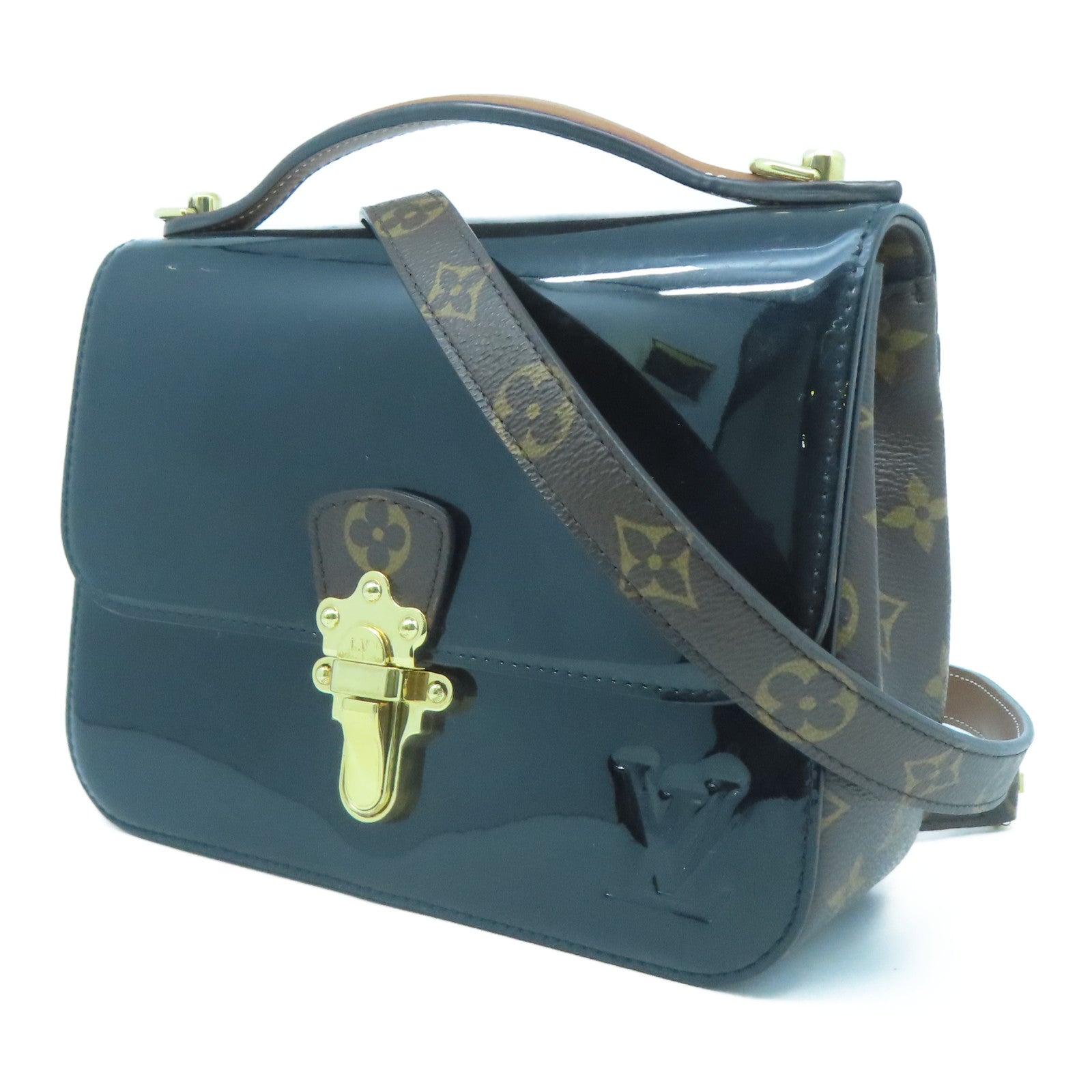 LOUIS VUITTON Monogram Vernis CherryWood BB金扣手挽肩背兩用袋黑色