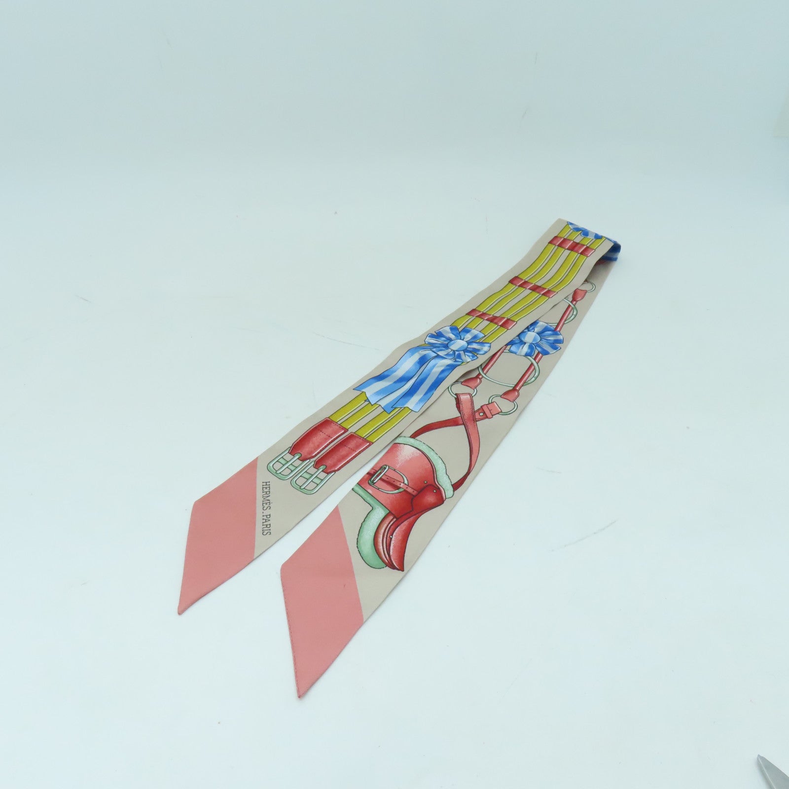 HERMES 絲質Twilly絲巾紅色/藍色/米色/黃色