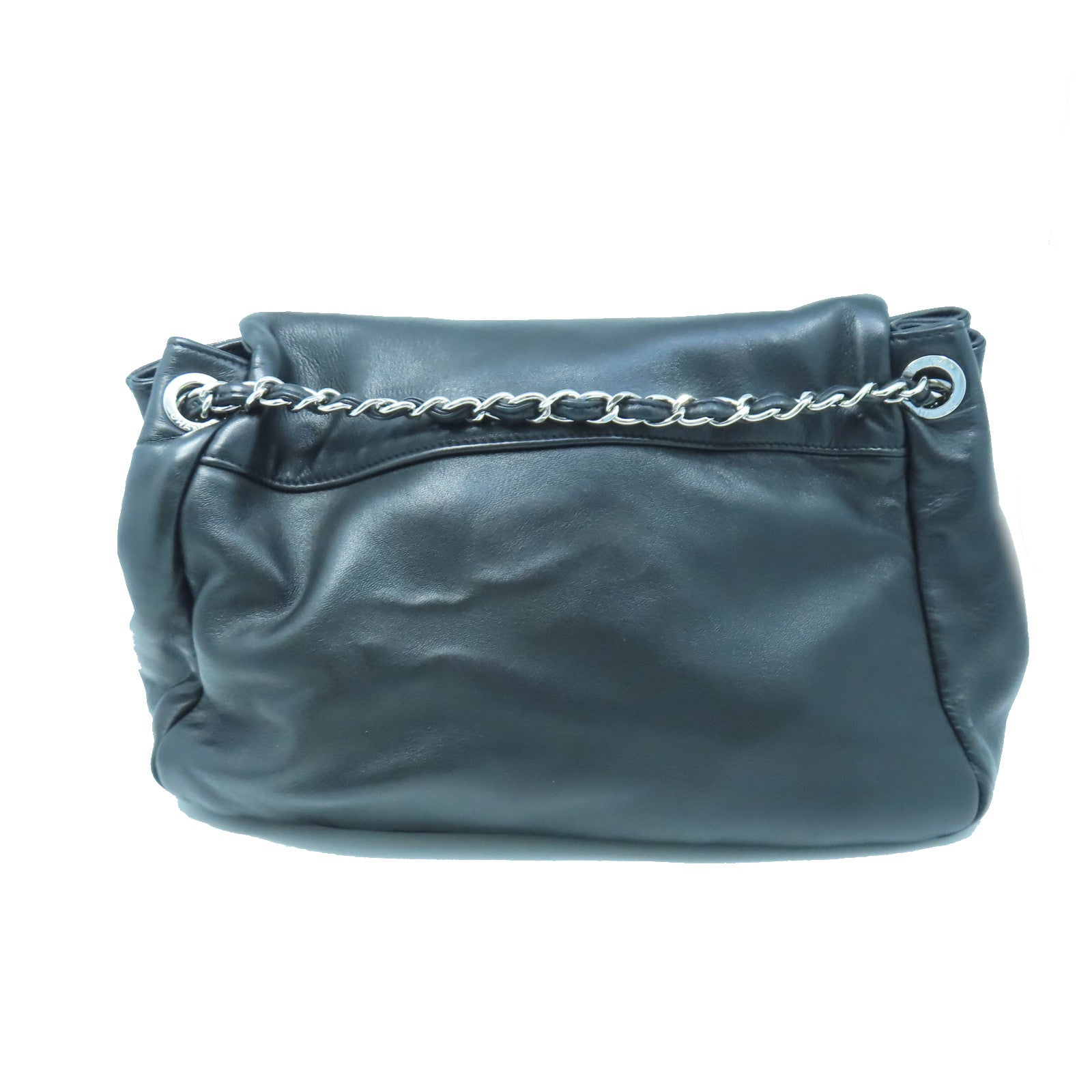 CHANEL Sheepskin Leather Chain Shoulder Silver Buckle Chain Shoulder Bag Black