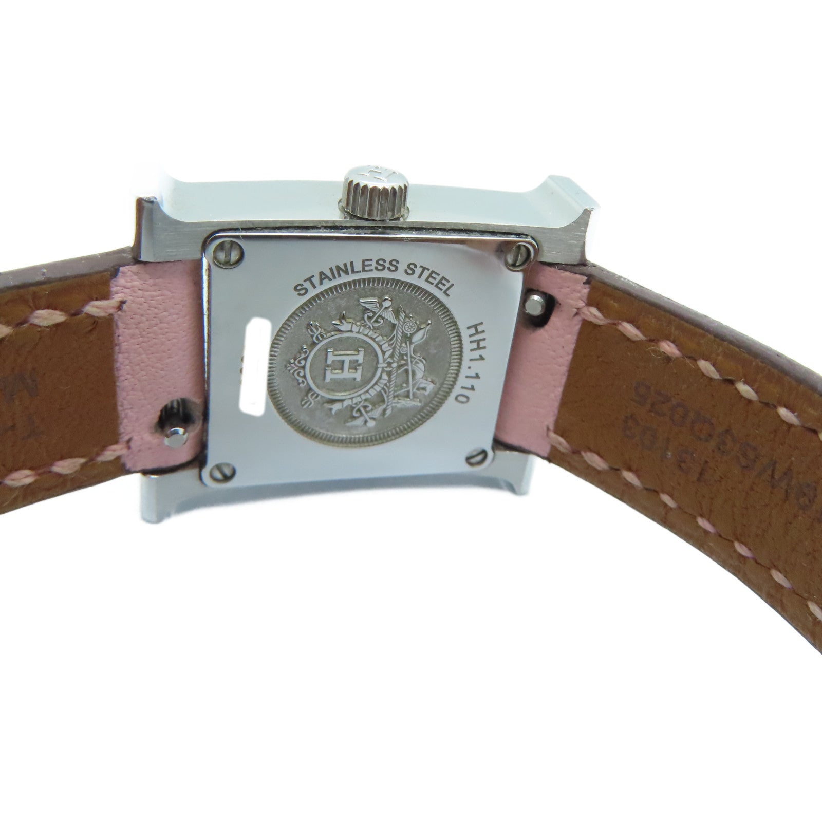 HERMES H watch stainless steel / leather band watch quartz movement white