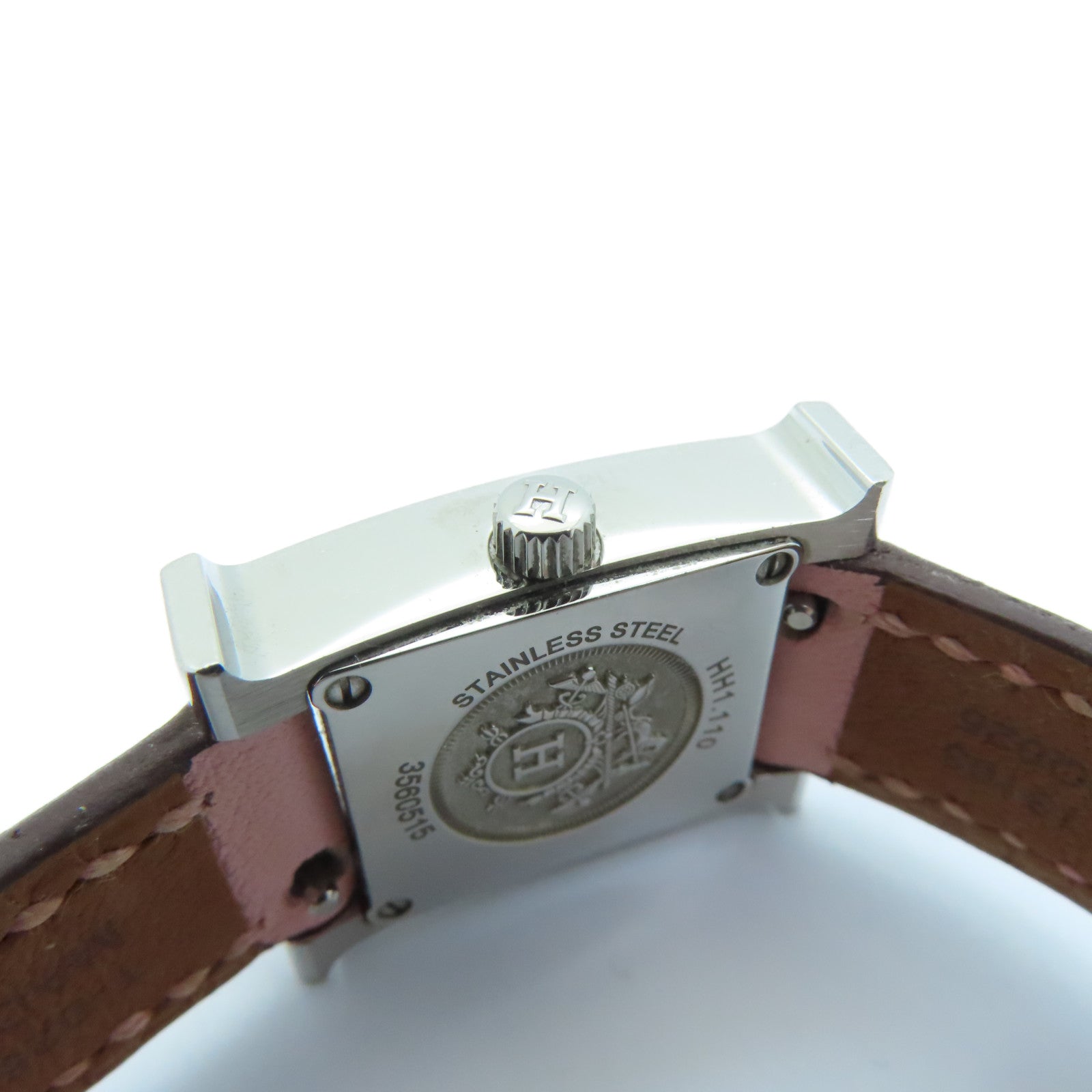 HERMES H watch stainless steel / leather band watch quartz movement white