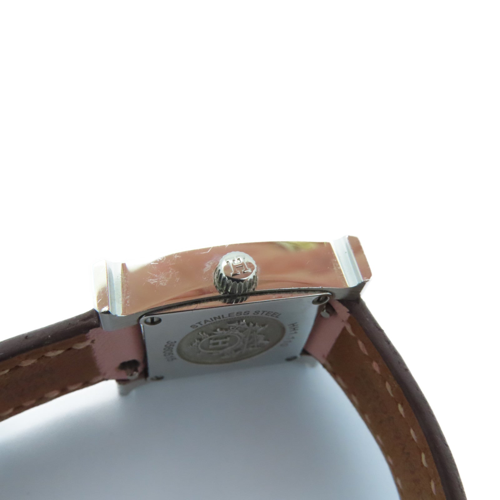 HERMES H watch stainless steel / leather band watch quartz movement white