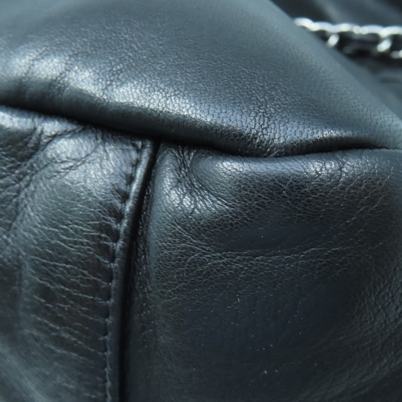 CHANEL Sheepskin Leather Chain Shoulder Silver Buckle Chain Shoulder Bag Black