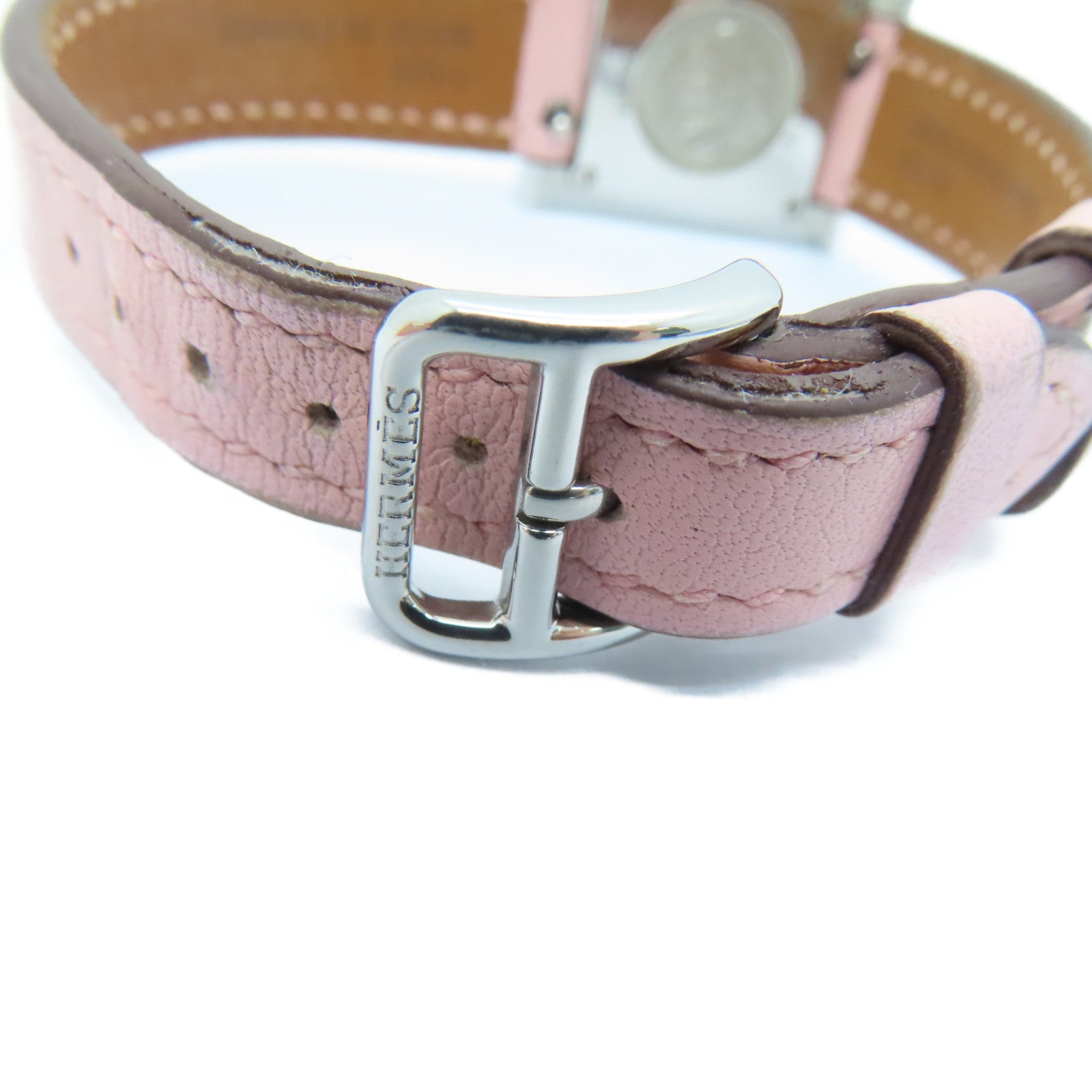 HERMES H watch stainless steel / leather band watch quartz movement white