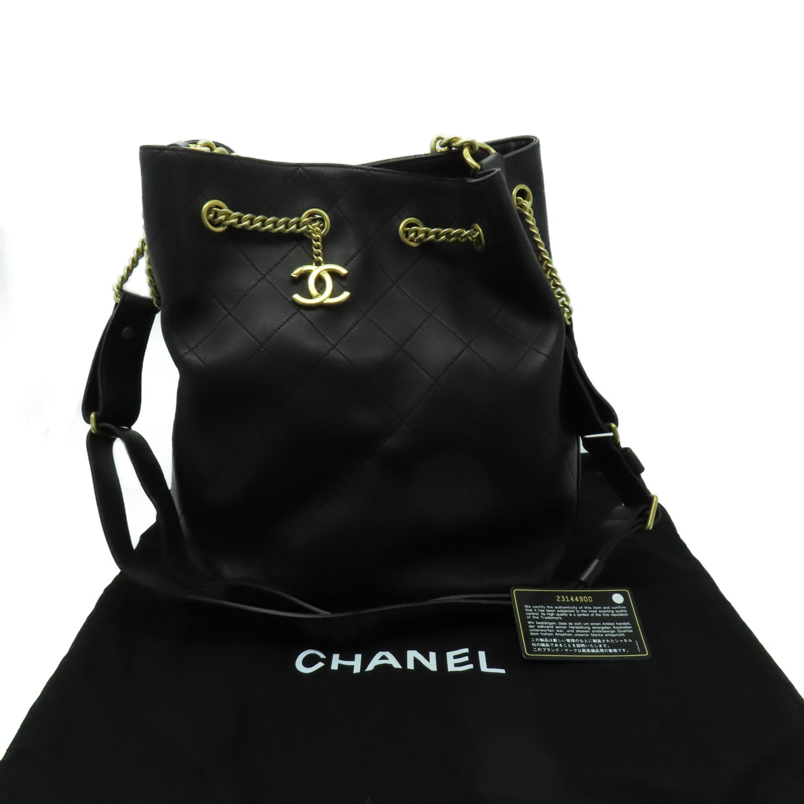 CHANEL 菱格牛皮皮革Shoulder Bag金扣手挽肩背兩用袋黑色