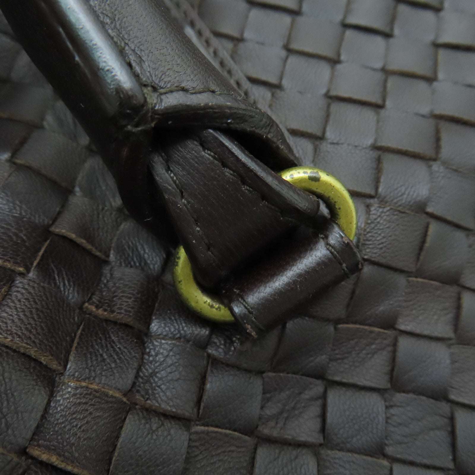 BOTTEGA VENETA 织纹皮革Hand Bag金扣手挽肩背两用袋啡色