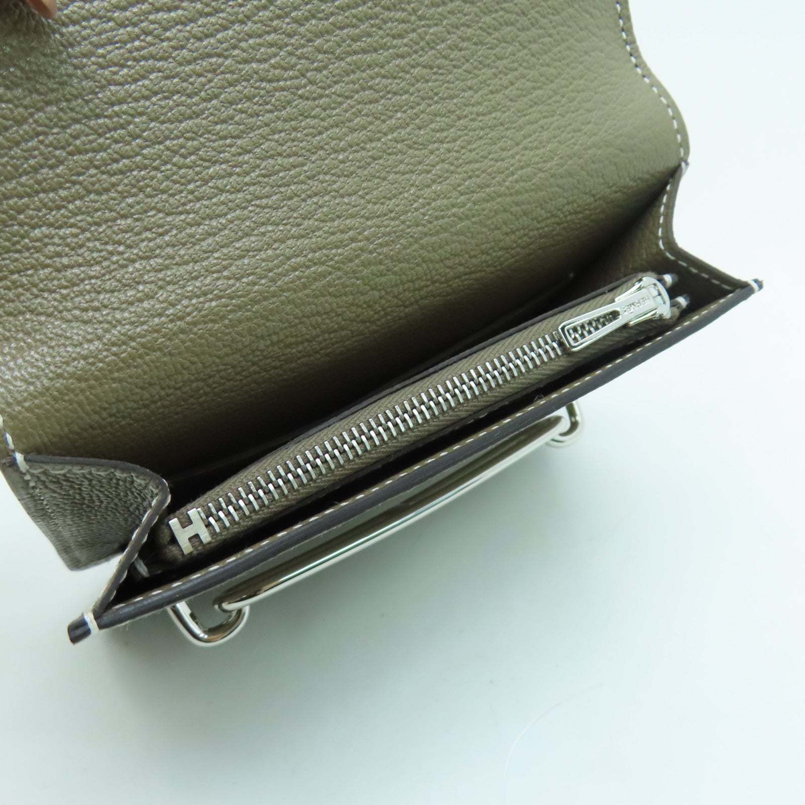 HERMES 【激減優惠】Chevre皮革Roulis Slim銀扣錢包大象灰