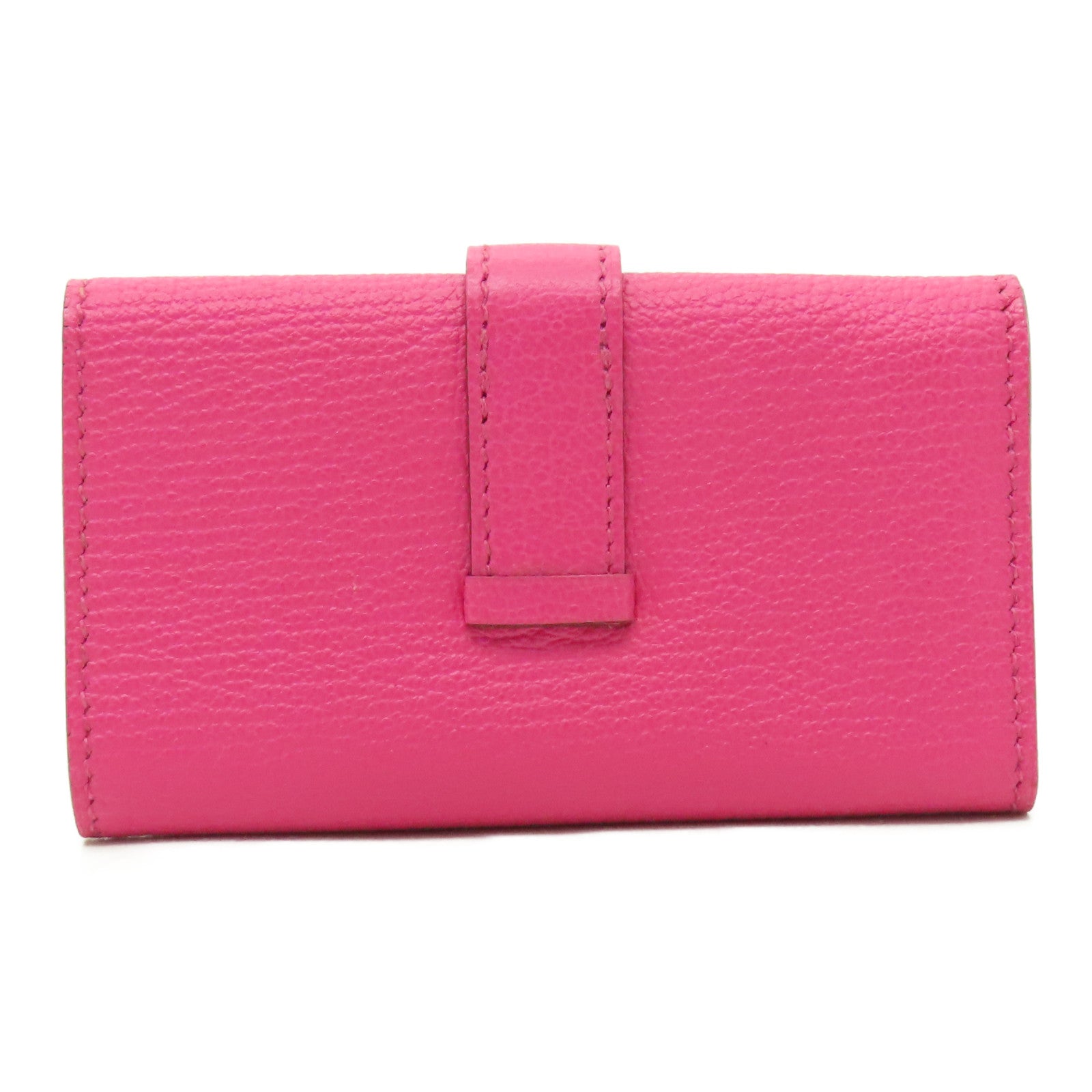 HERMES Chevre皮革Bearn Key Case銀扣鑰匙套粉紅色