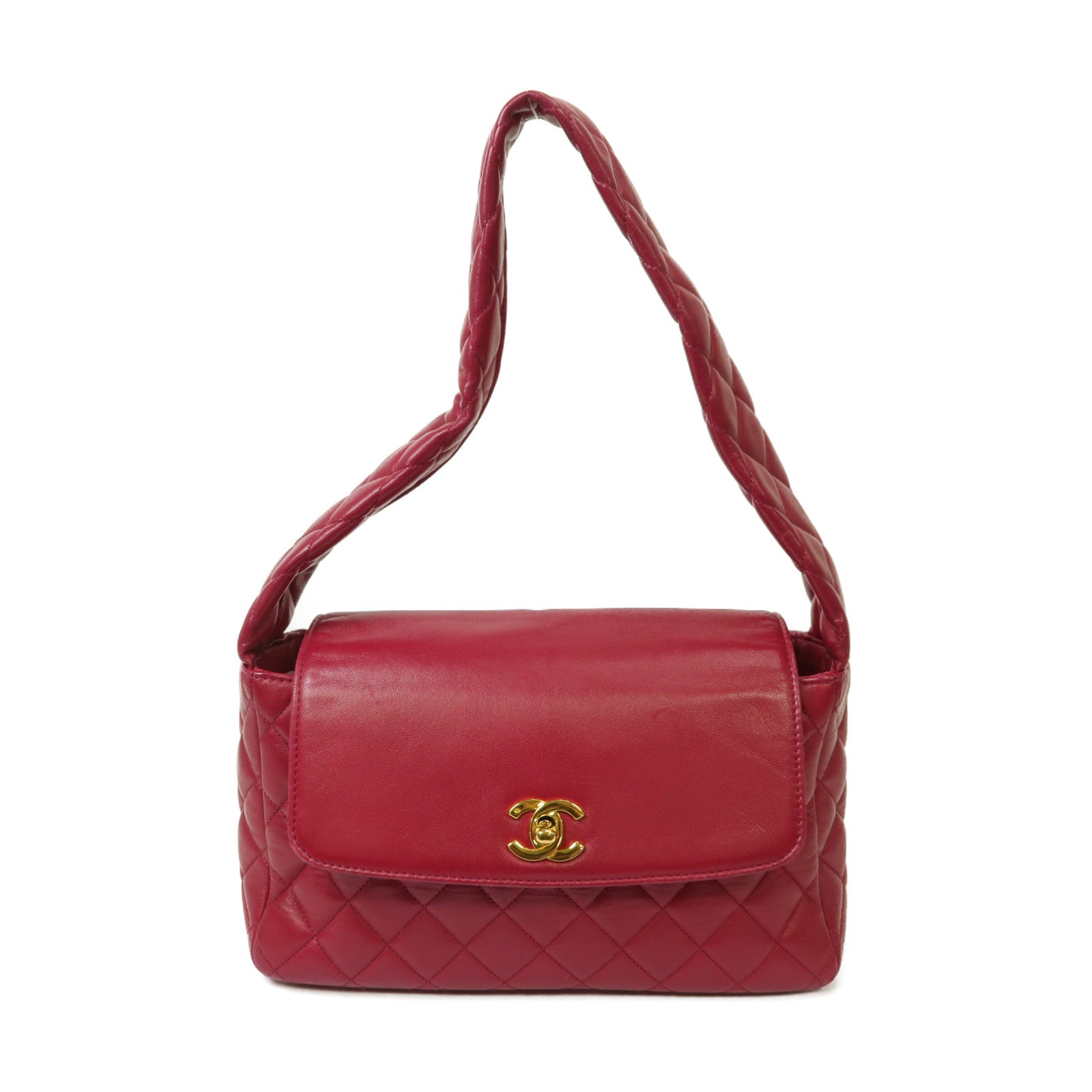 CHANEL 菱格羊皮皮革Shoulder Bag金扣肩背袋紅色