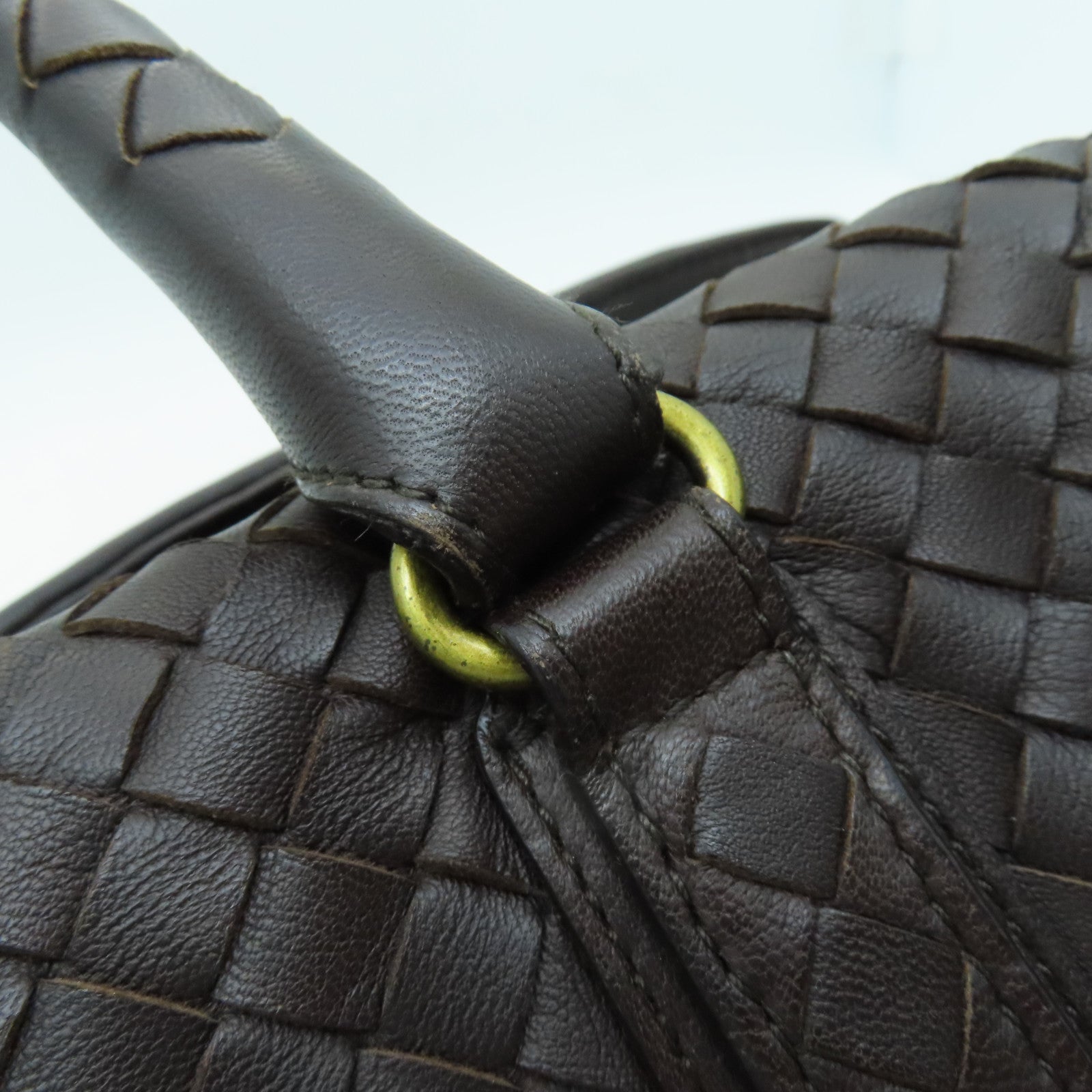 BOTTEGA VENETA 织纹皮革Hand Bag金扣手挽肩背两用袋啡色