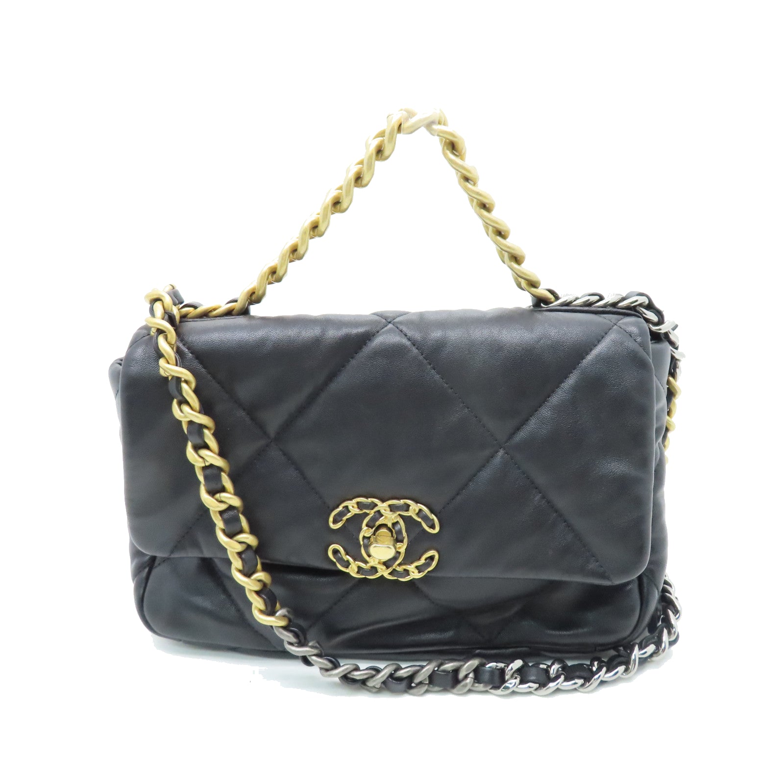 CHANEL rhombic sheepskin leather Chanel 19 Small gold buckle chain shoulder bag black