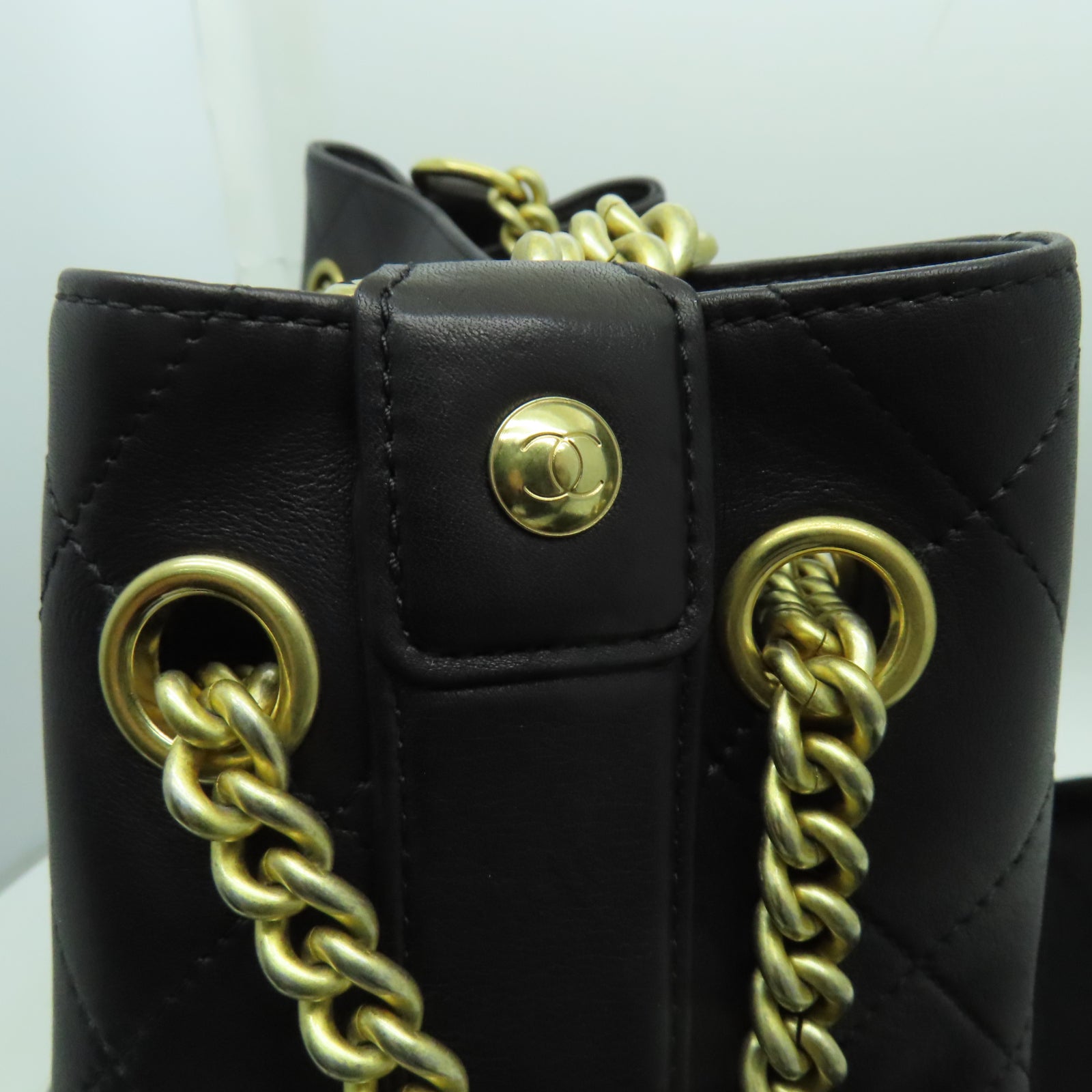 CHANEL 菱格牛皮皮革Shoulder Bag金扣手挽肩背兩用袋黑色