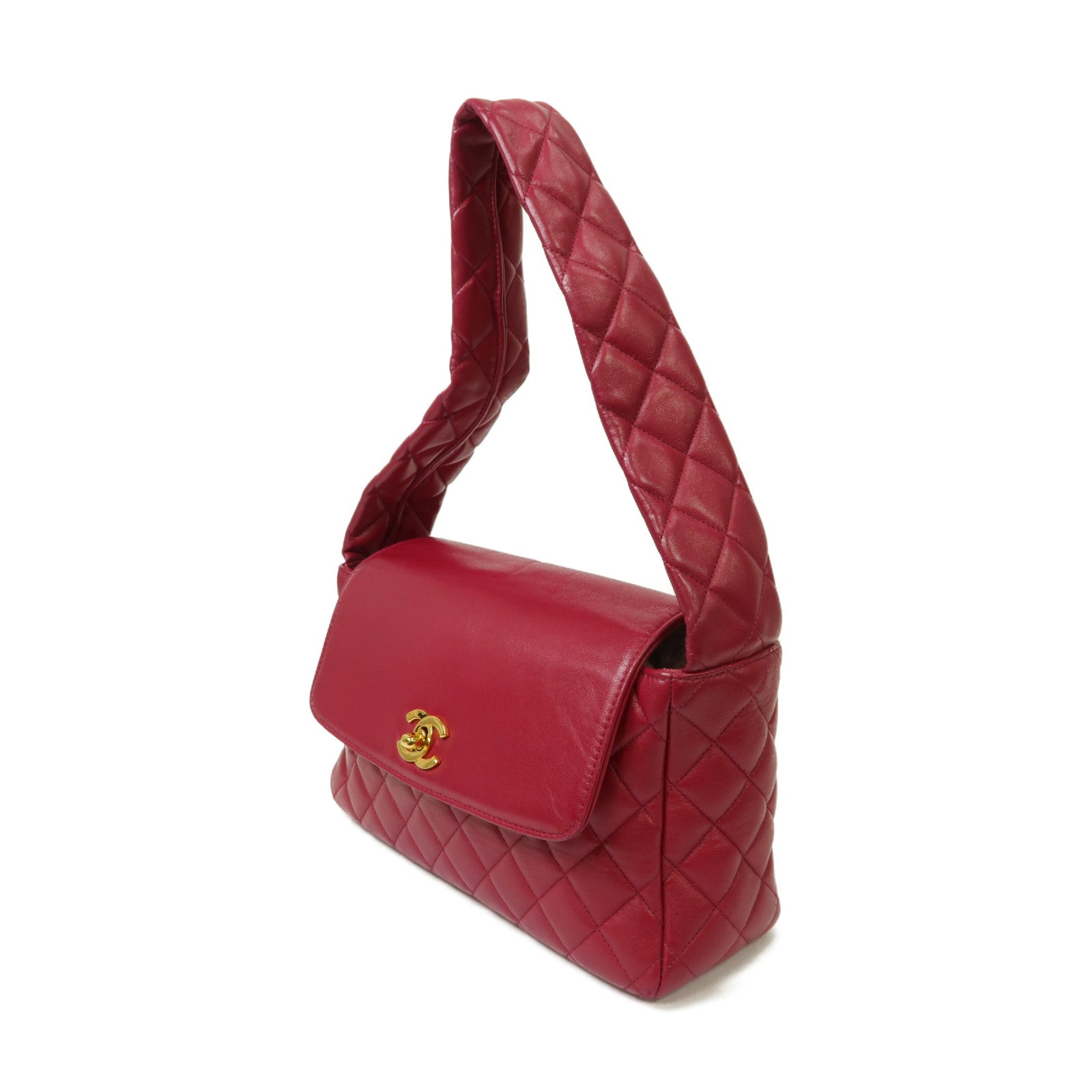 CHANEL 菱格羊皮皮革Shoulder Bag金扣肩背袋紅色