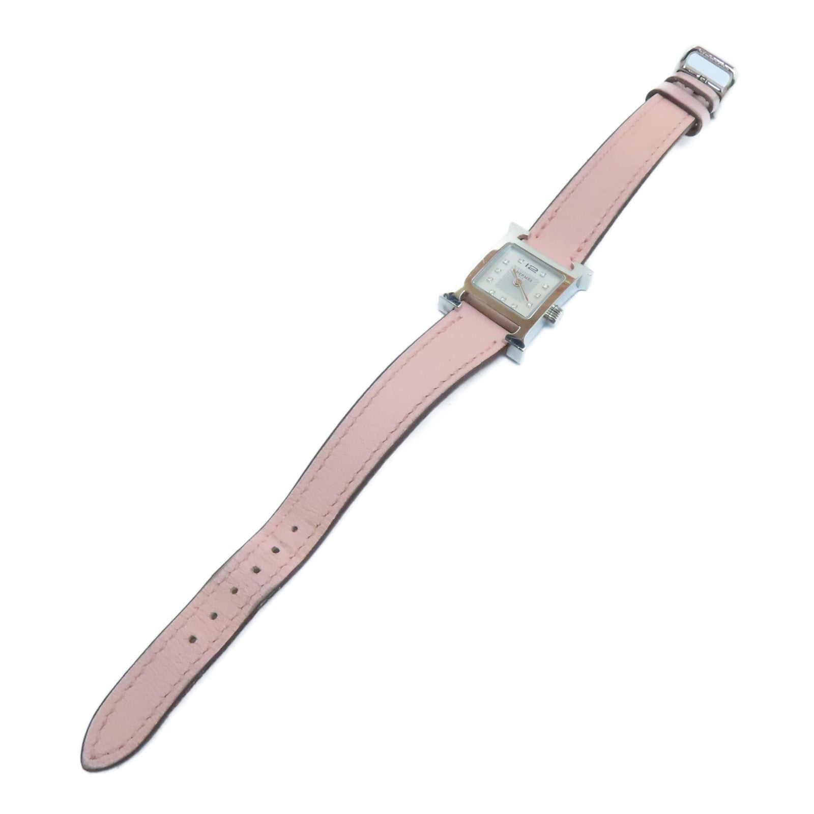 HERMES H watch stainless steel / leather band watch quartz movement white