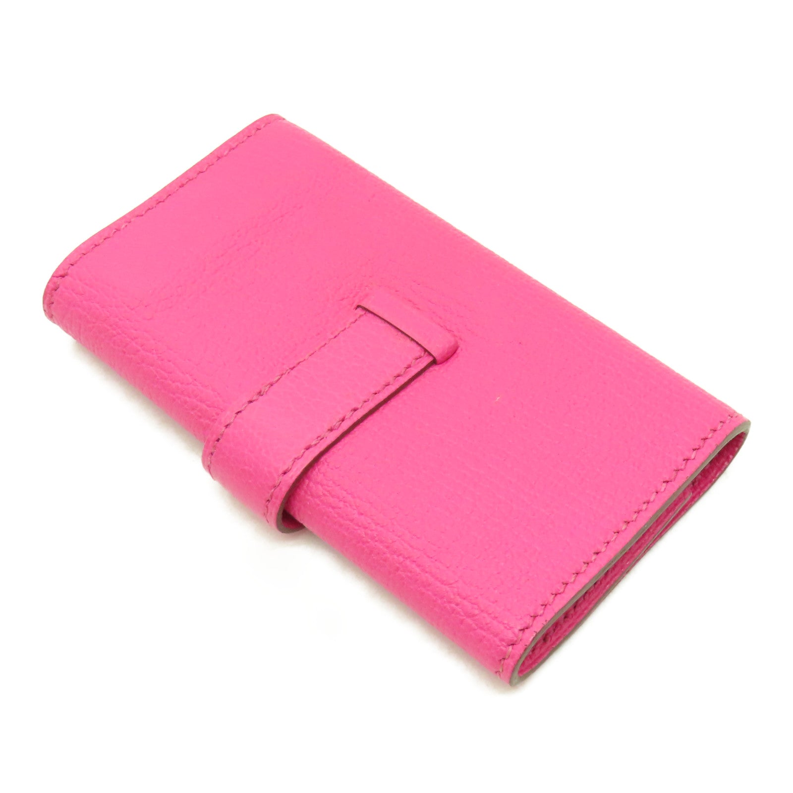 HERMES Chevre皮革Bearn Key Case銀扣鑰匙套粉紅色