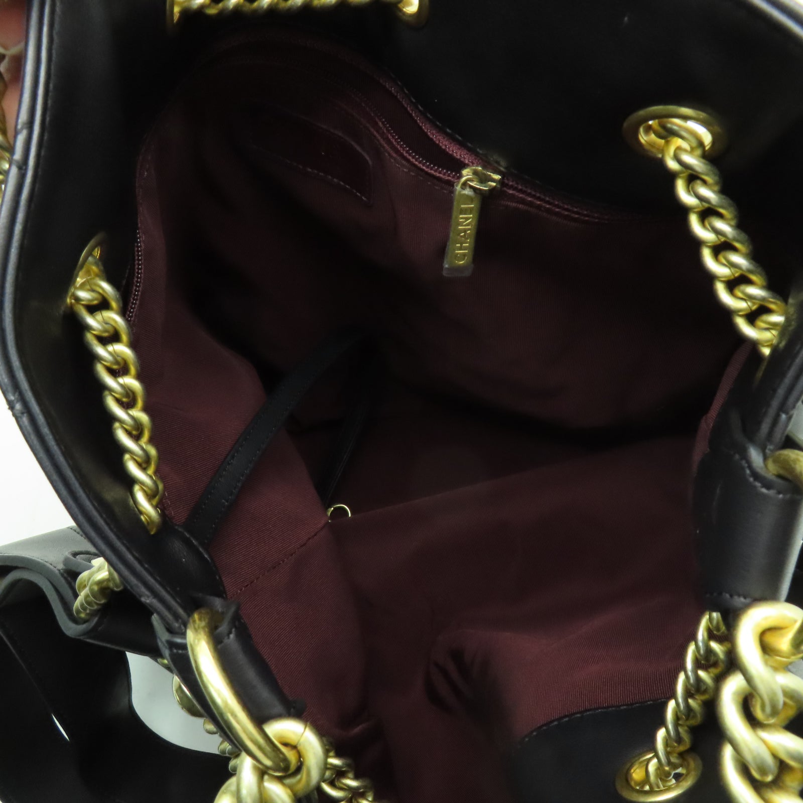 CHANEL 菱格牛皮皮革Shoulder Bag金扣手挽肩背兩用袋黑色