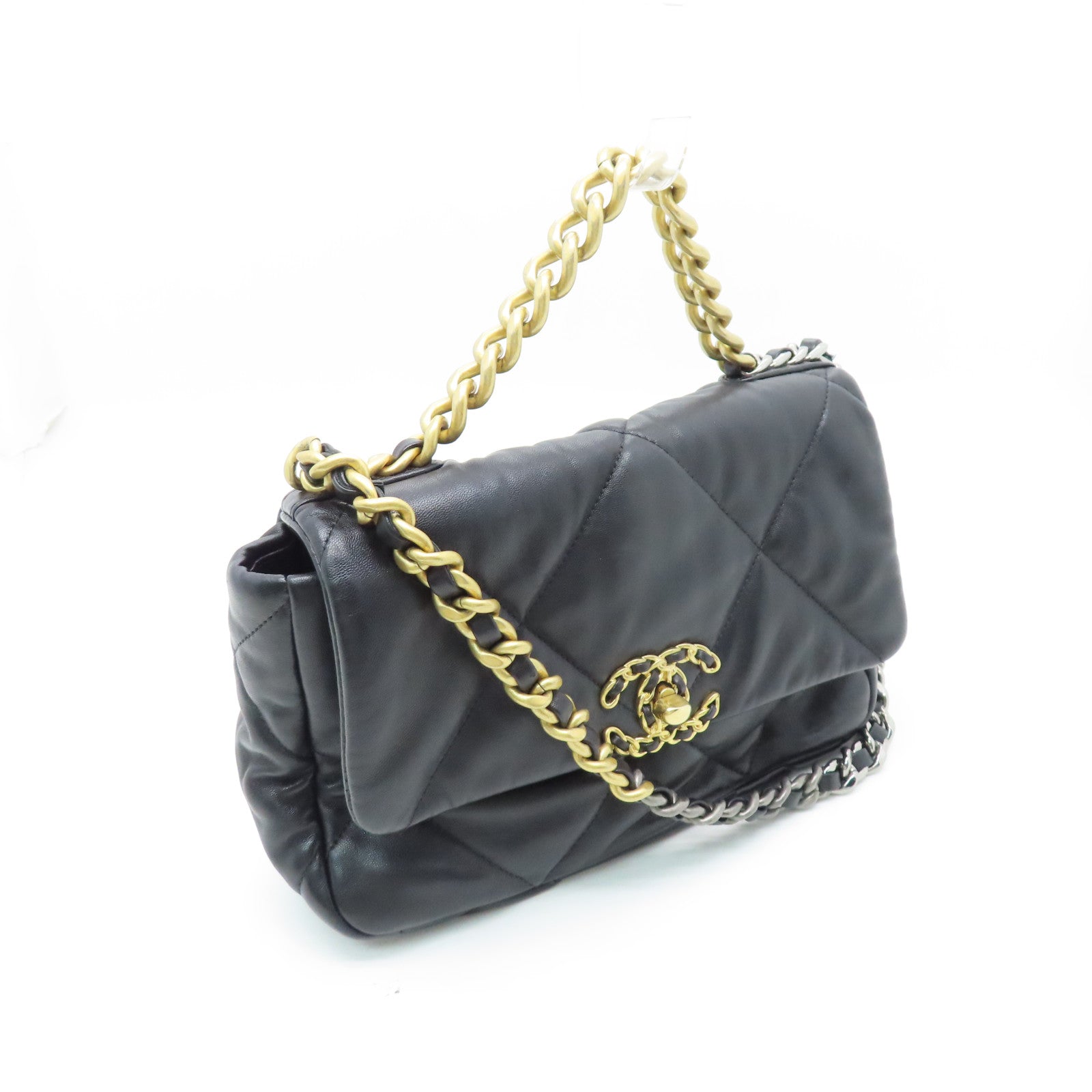 CHANEL rhombic sheepskin leather Chanel 19 Small gold buckle chain shoulder bag black
