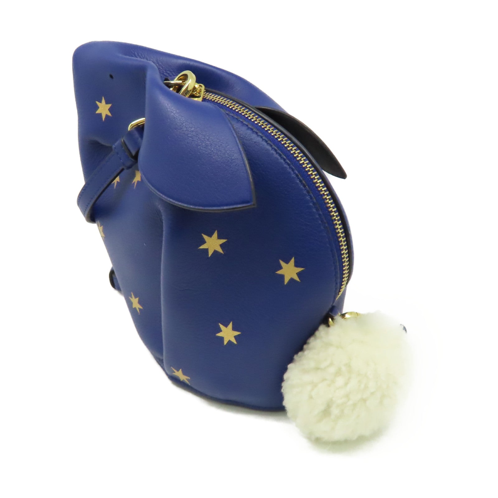 LOEWE 牛皮皮革Bunny Star Mini Bag金扣肩背袋寶藍色