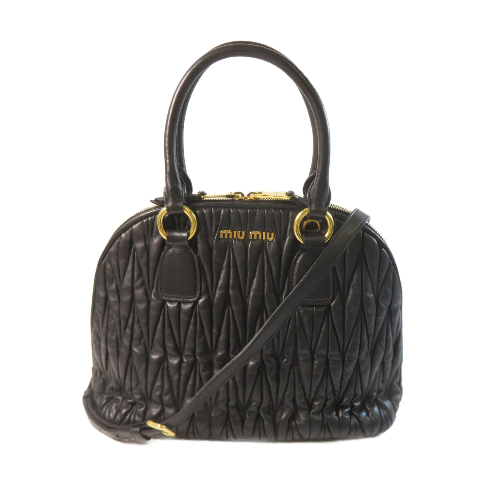 Miu Miu 羊皮皮革2 Way Shoulder金扣手挽肩背兩用袋黑色