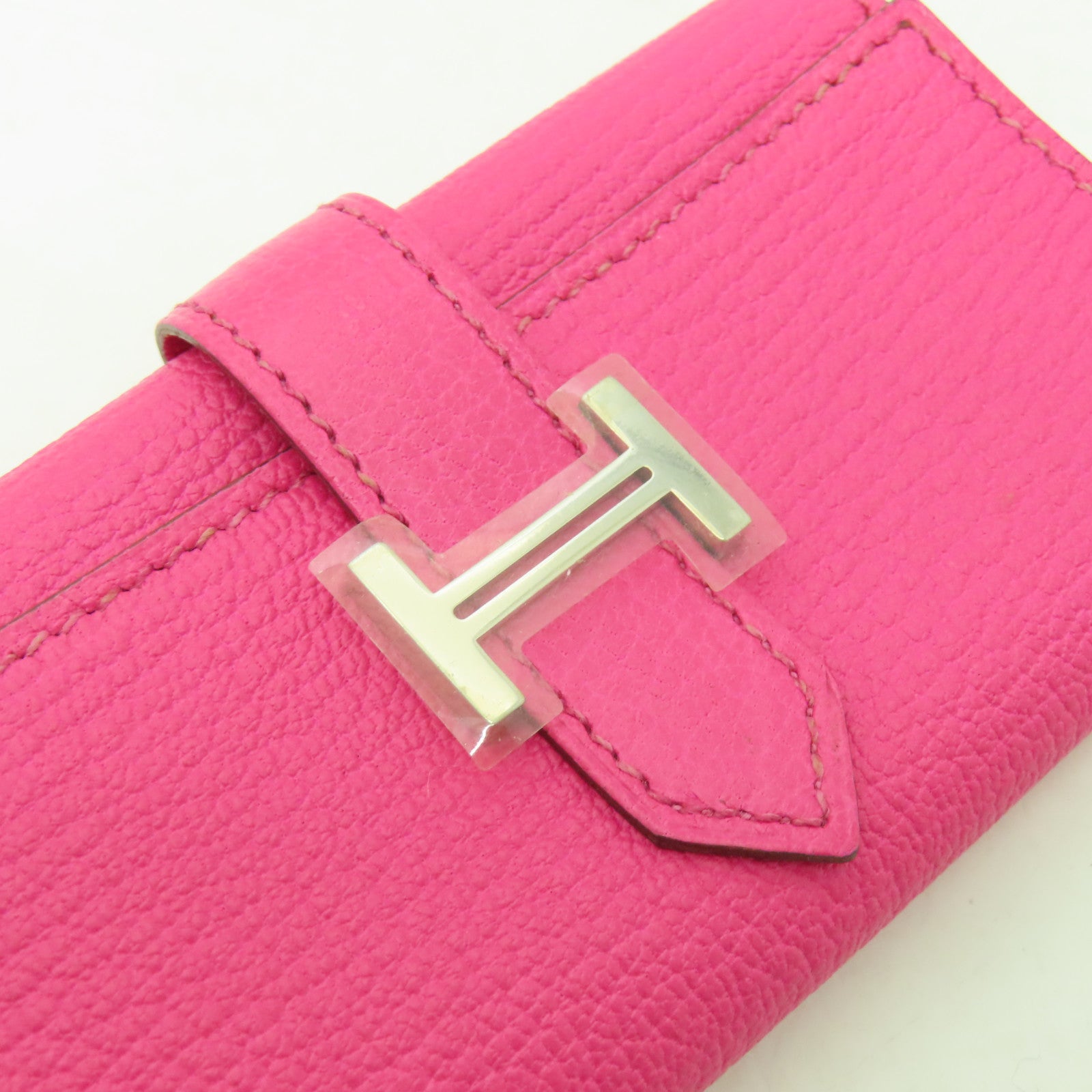 HERMES Chevre皮革Bearn Key Case銀扣鑰匙套粉紅色