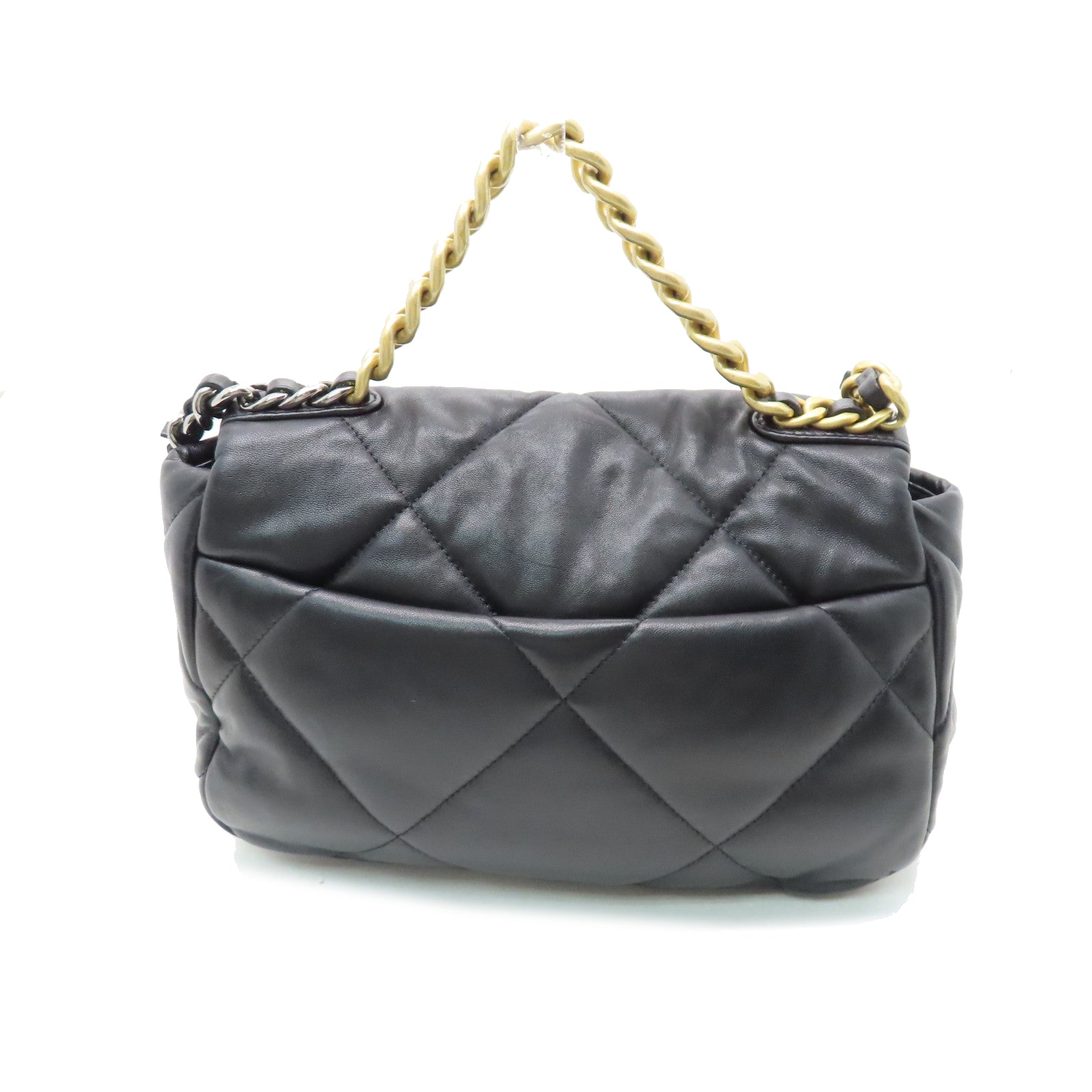 CHANEL rhombic sheepskin leather Chanel 19 Small gold buckle chain shoulder bag black