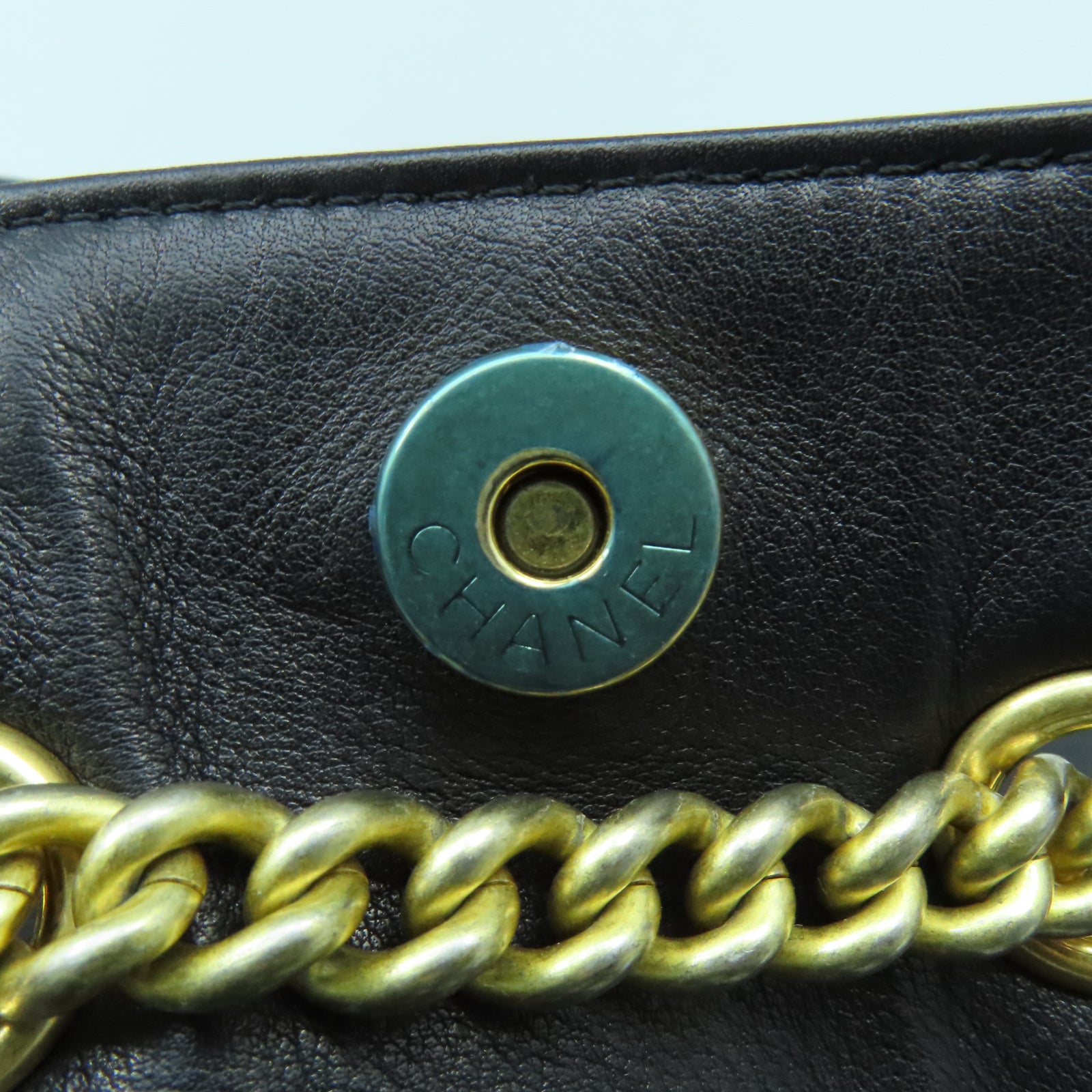 CHANEL 菱格牛皮皮革Shoulder Bag金扣手挽肩背兩用袋黑色