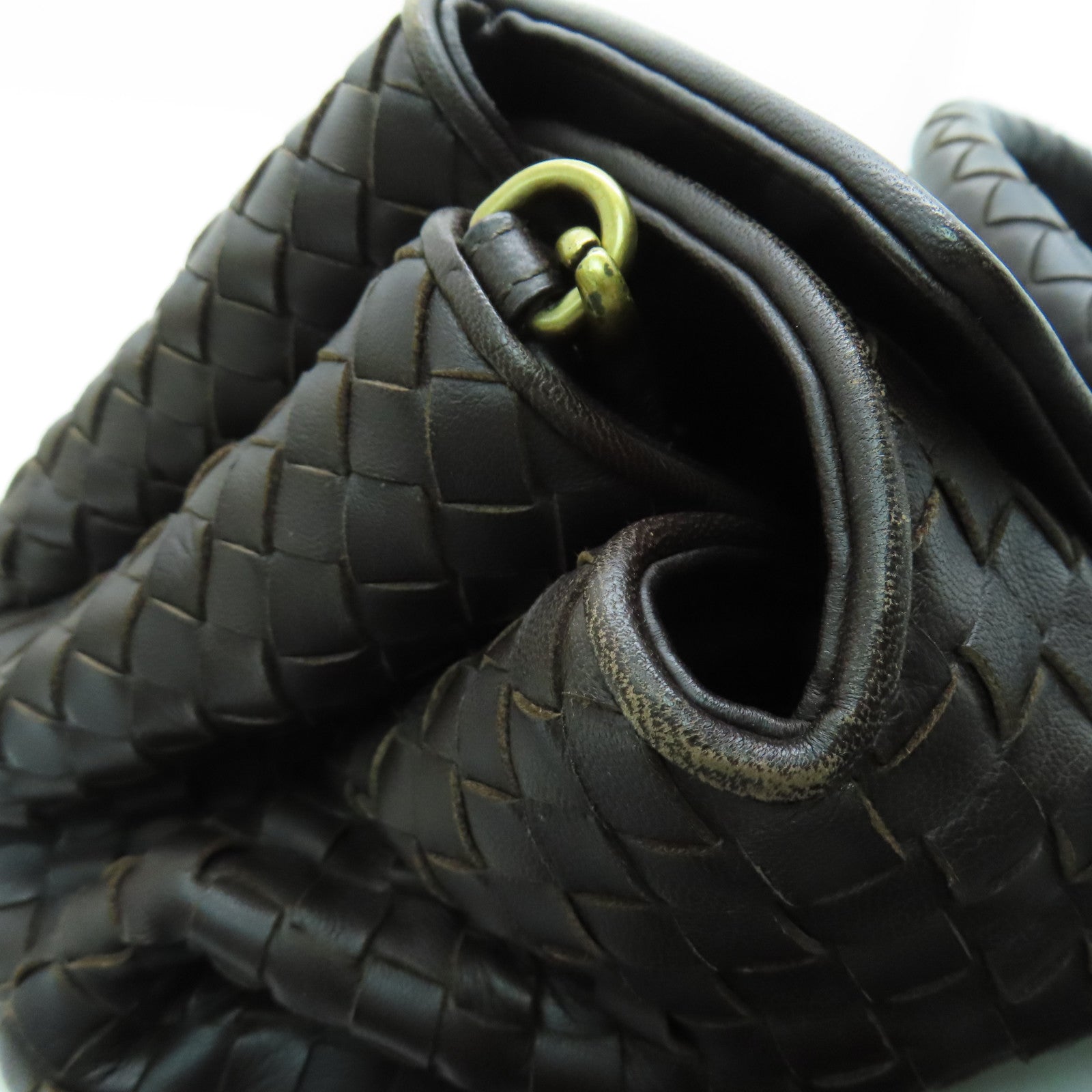 BOTTEGA VENETA 织纹皮革Hand Bag金扣手挽肩背两用袋啡色