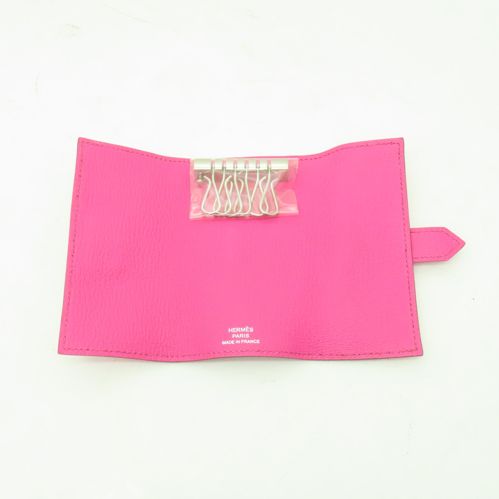 HERMES Chevre皮革Bearn Key Case銀扣鑰匙套粉紅色