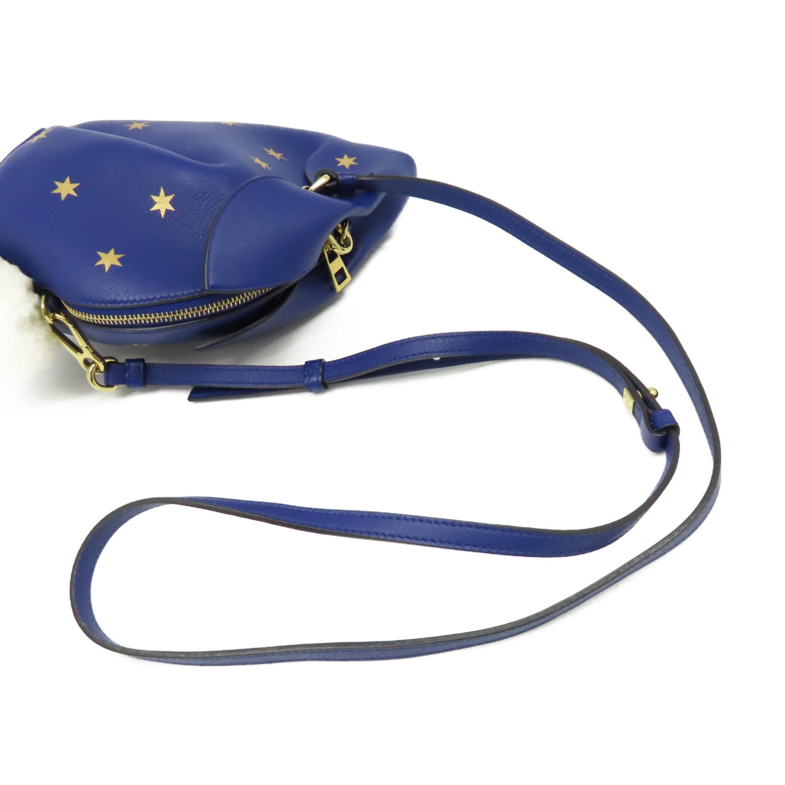 LOEWE 牛皮皮革Bunny Star Mini Bag金扣肩背袋寶藍色