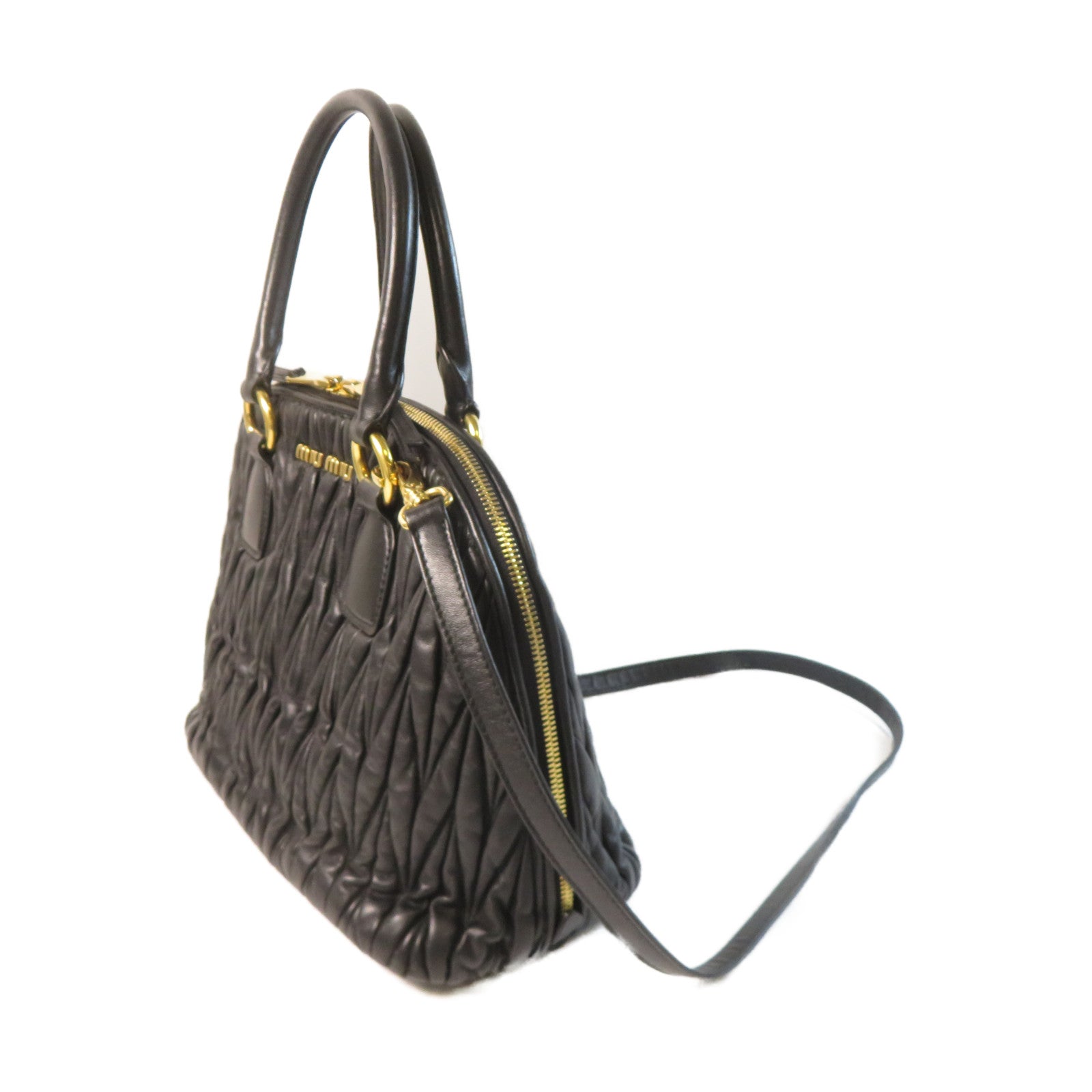 Miu Miu 羊皮皮革2 Way Shoulder金扣手挽肩背兩用袋黑色