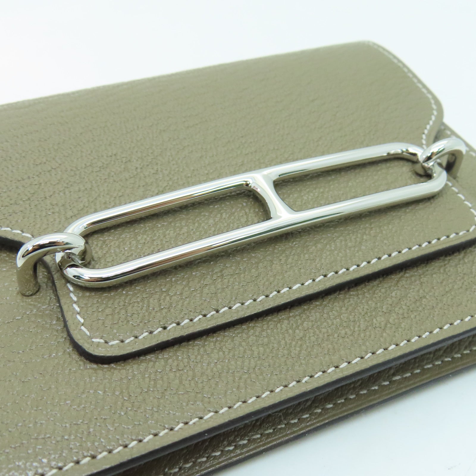 HERMES 【激減優惠】Chevre皮革Roulis Slim銀扣錢包大象灰