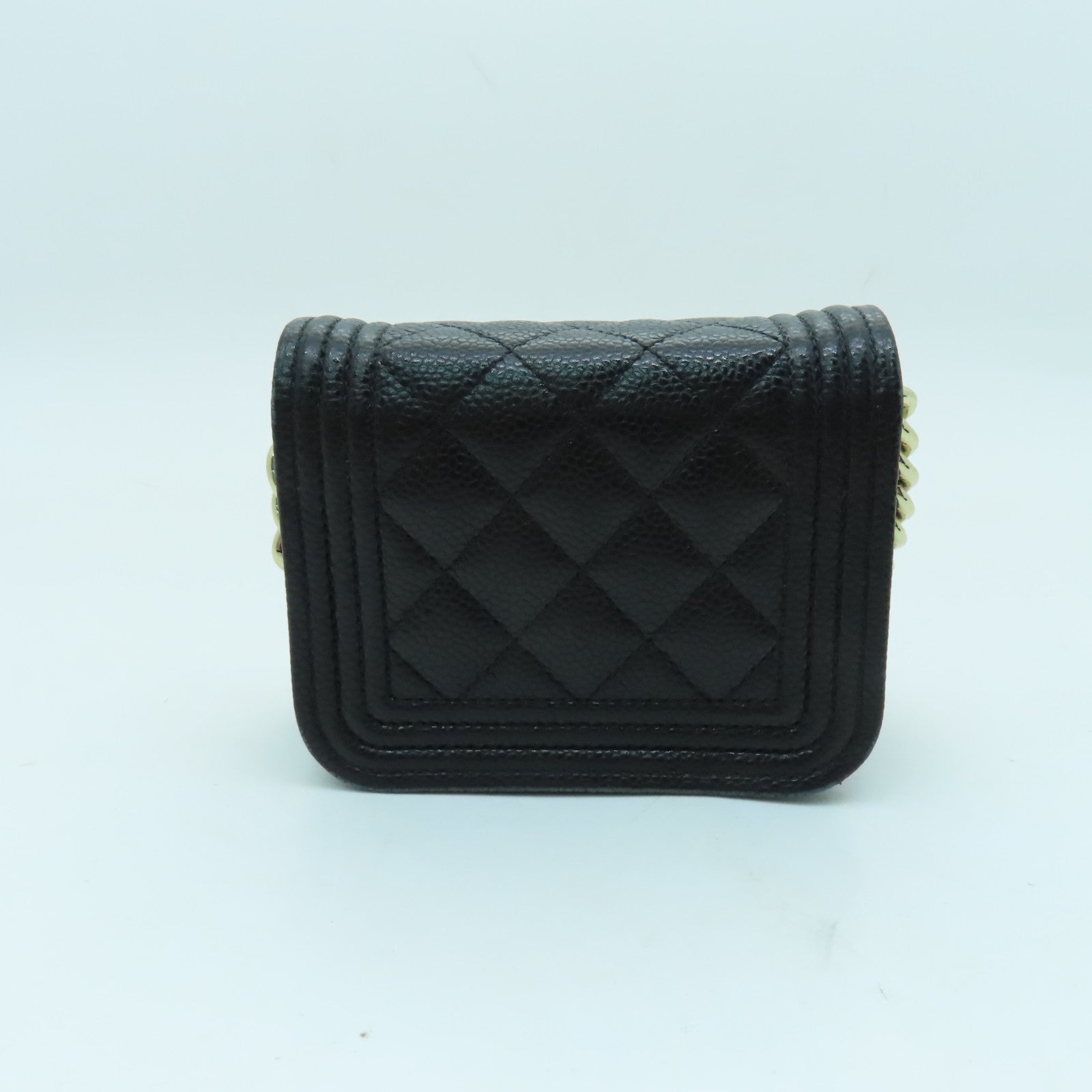 CHANEL 菱格Caviar皮革Chain Shoulder金扣鏈帶肩背袋黑色