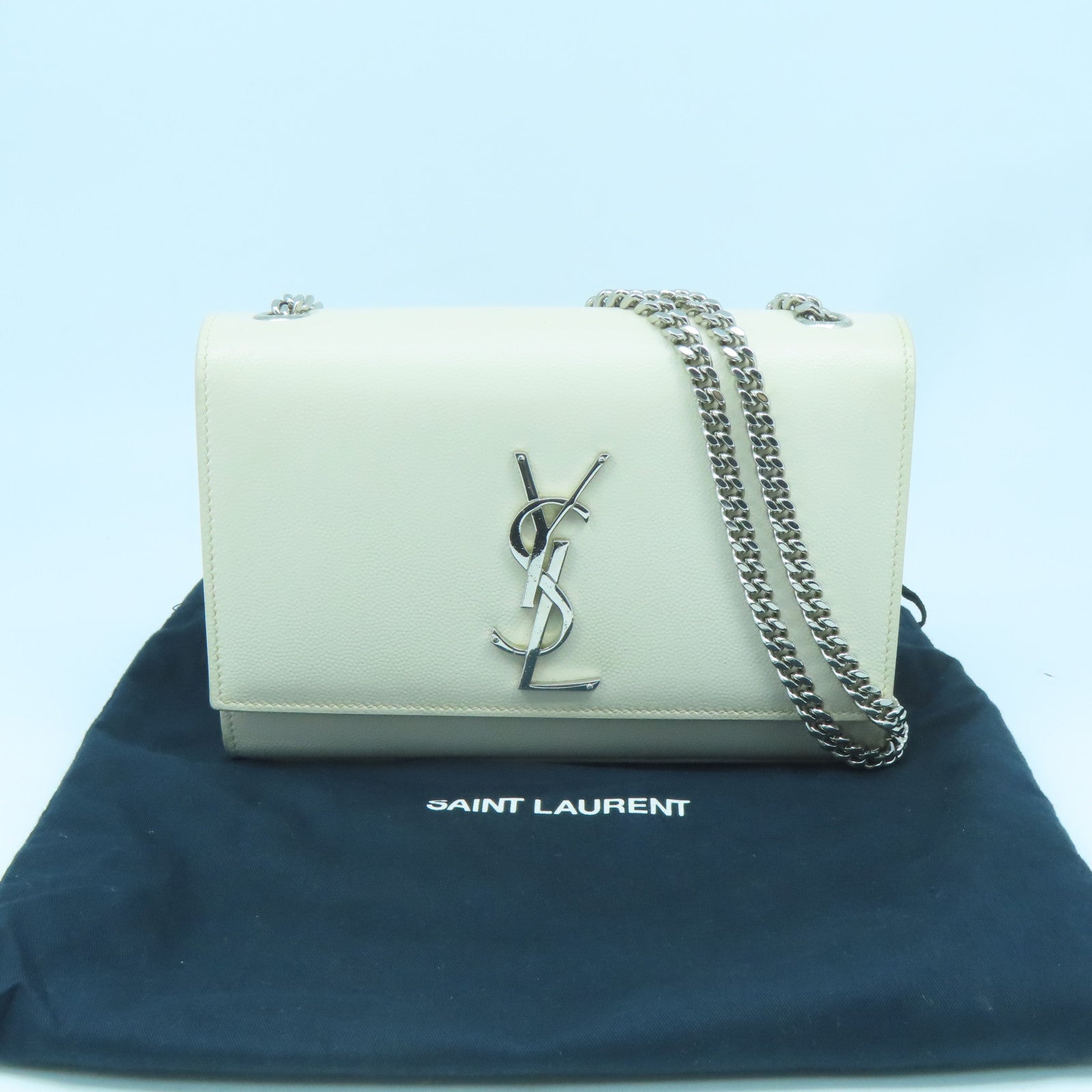 SAINT LAURENT 牛皮皮革Chain Shoulder Bag銀扣肩背袋白色