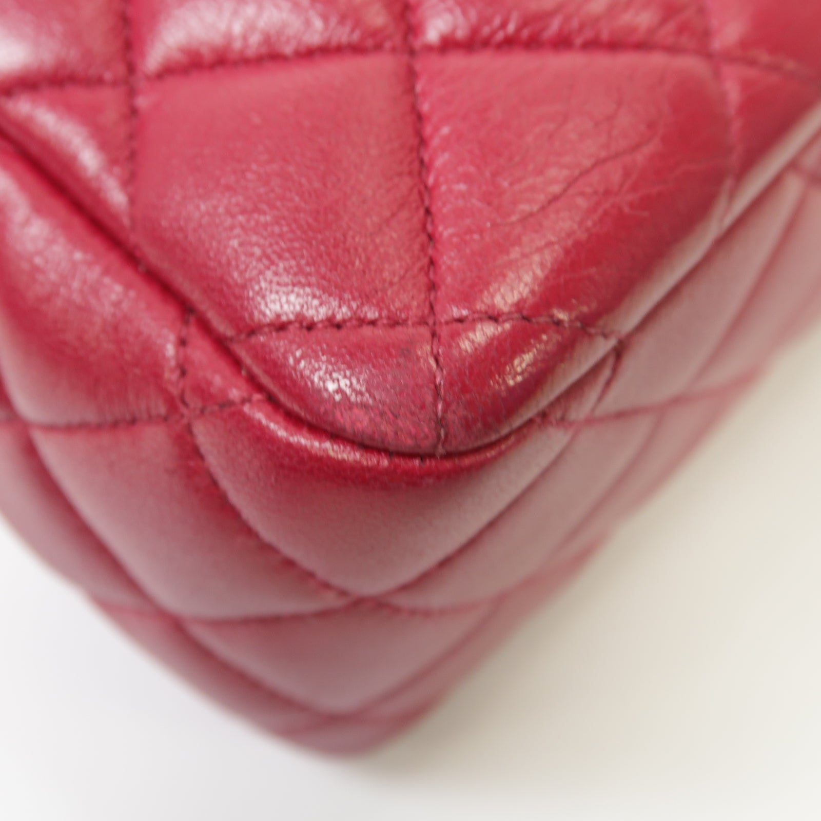 CHANEL 菱格羊皮皮革Shoulder Bag金扣肩背袋紅色
