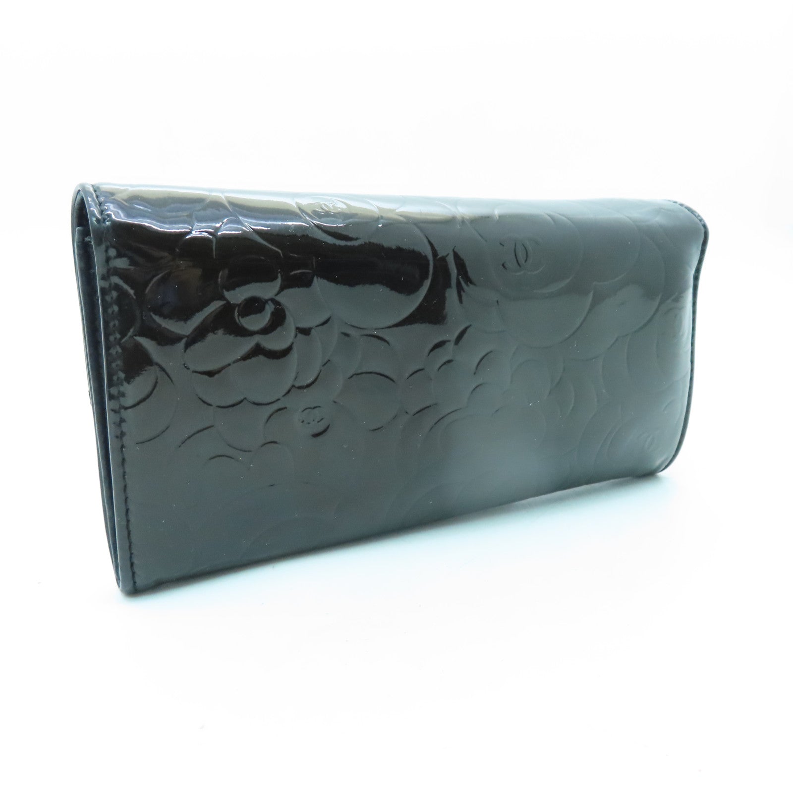 CHANEL 漆皮皮革Long Wallet銀扣長錢包棕色
