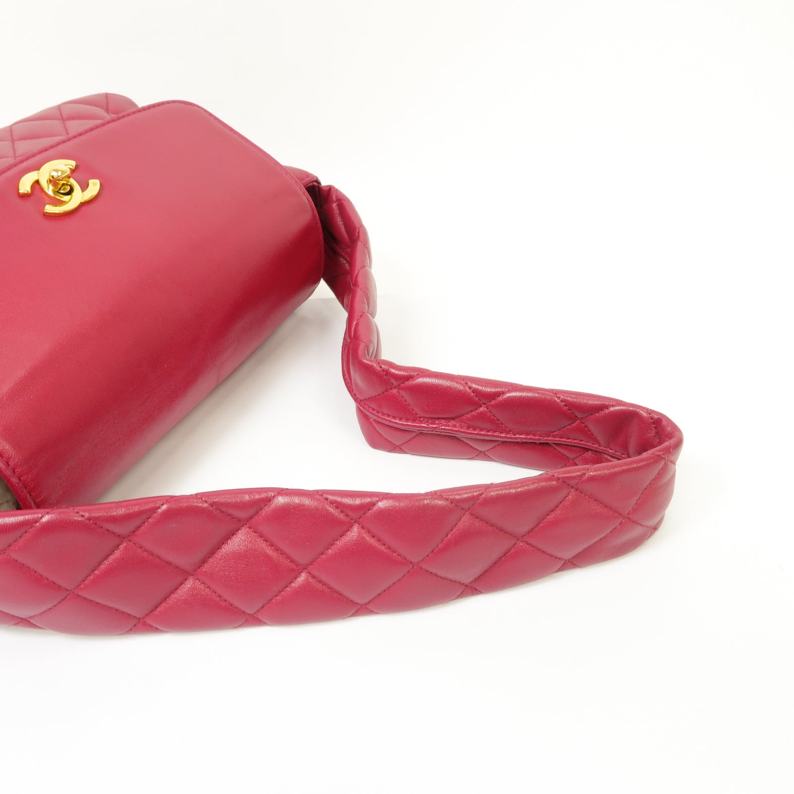 CHANEL 菱格羊皮皮革Shoulder Bag金扣肩背袋紅色