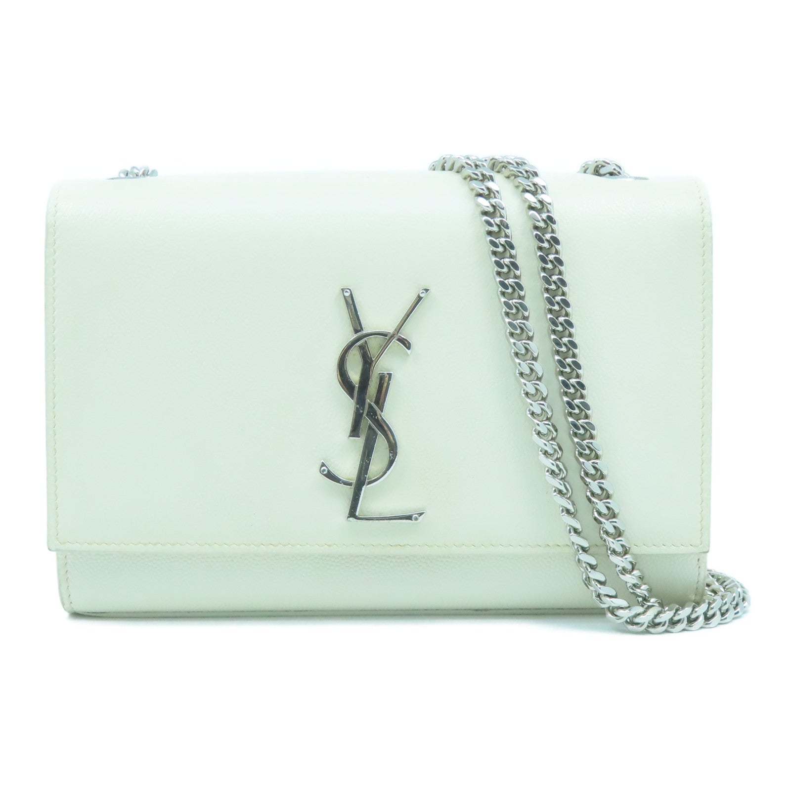 SAINT LAURENT 牛皮皮革Chain Shoulder Bag銀扣肩背袋白色