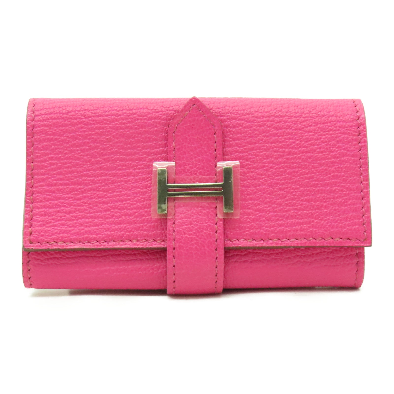 HERMES Chevre皮革Bearn Key Case銀扣鑰匙套粉紅色