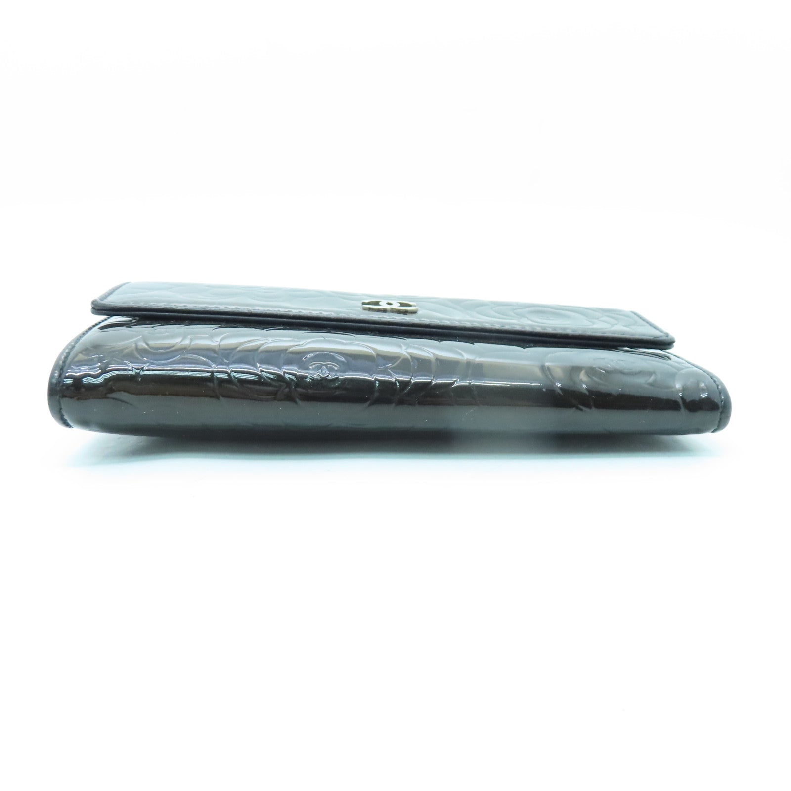 CHANEL 漆皮皮革Long Wallet銀扣長錢包棕色
