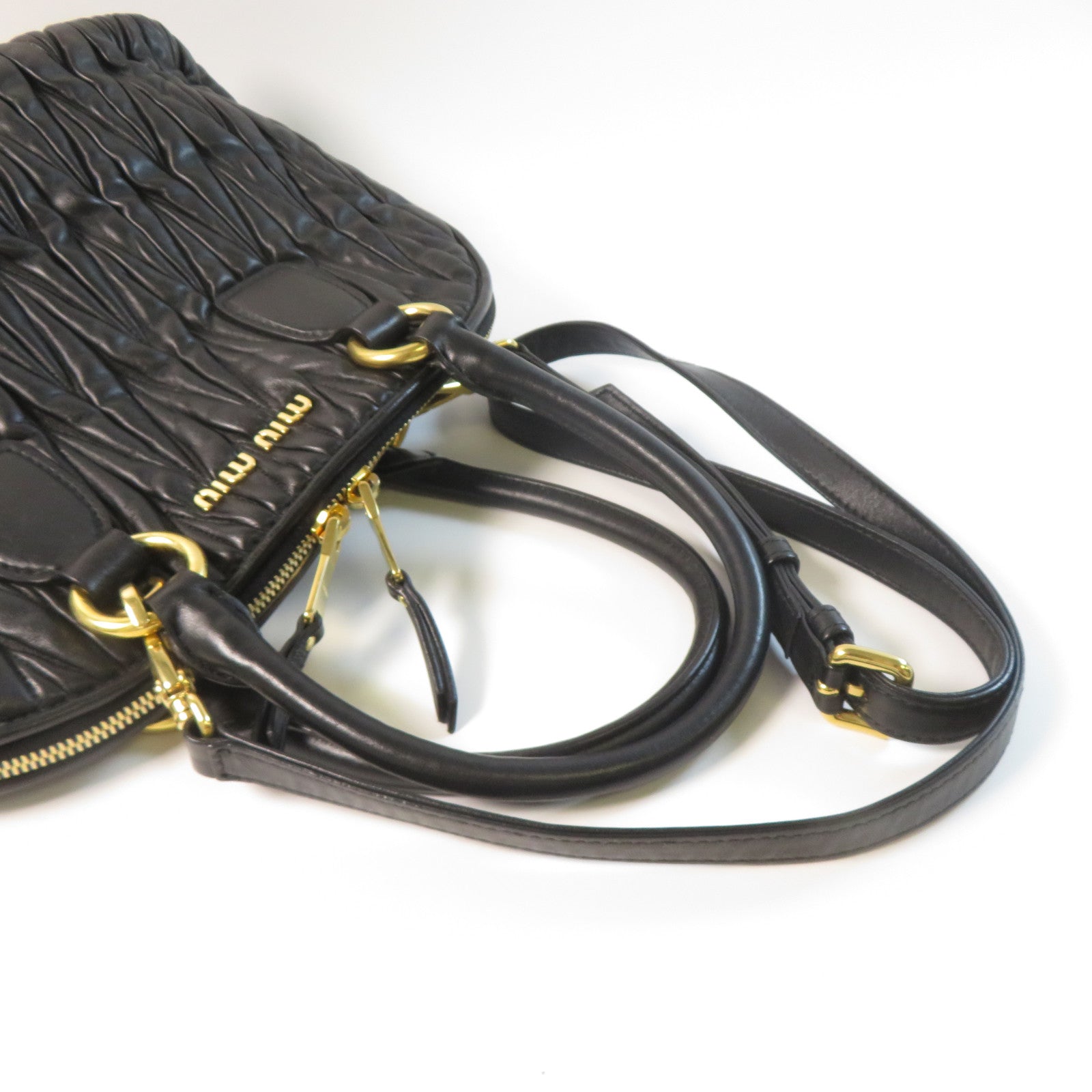 Miu Miu 羊皮皮革2 Way Shoulder金扣手挽肩背兩用袋黑色