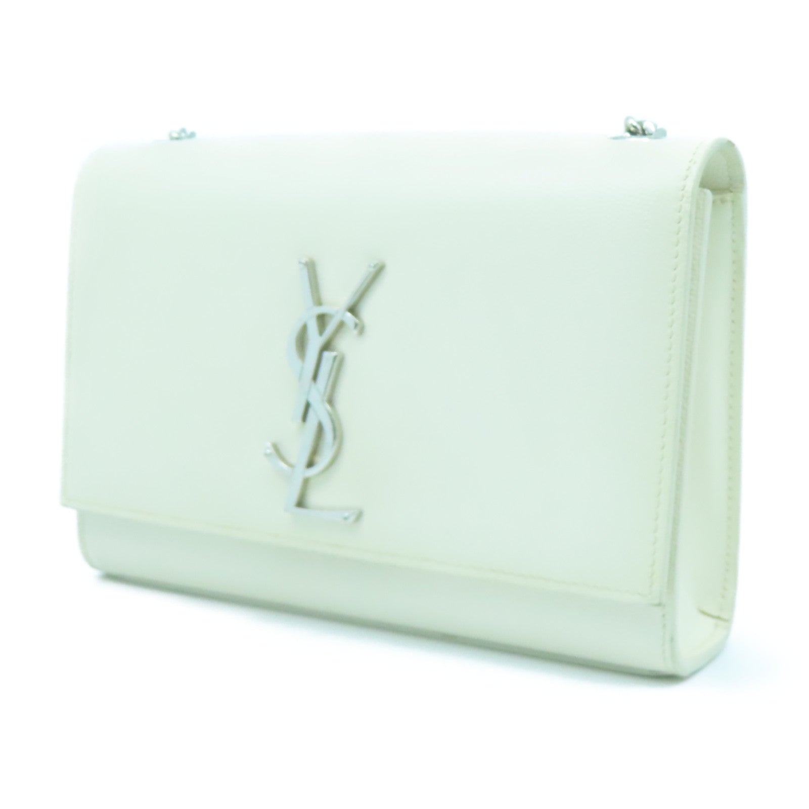 SAINT LAURENT 牛皮皮革Chain Shoulder Bag銀扣肩背袋白色