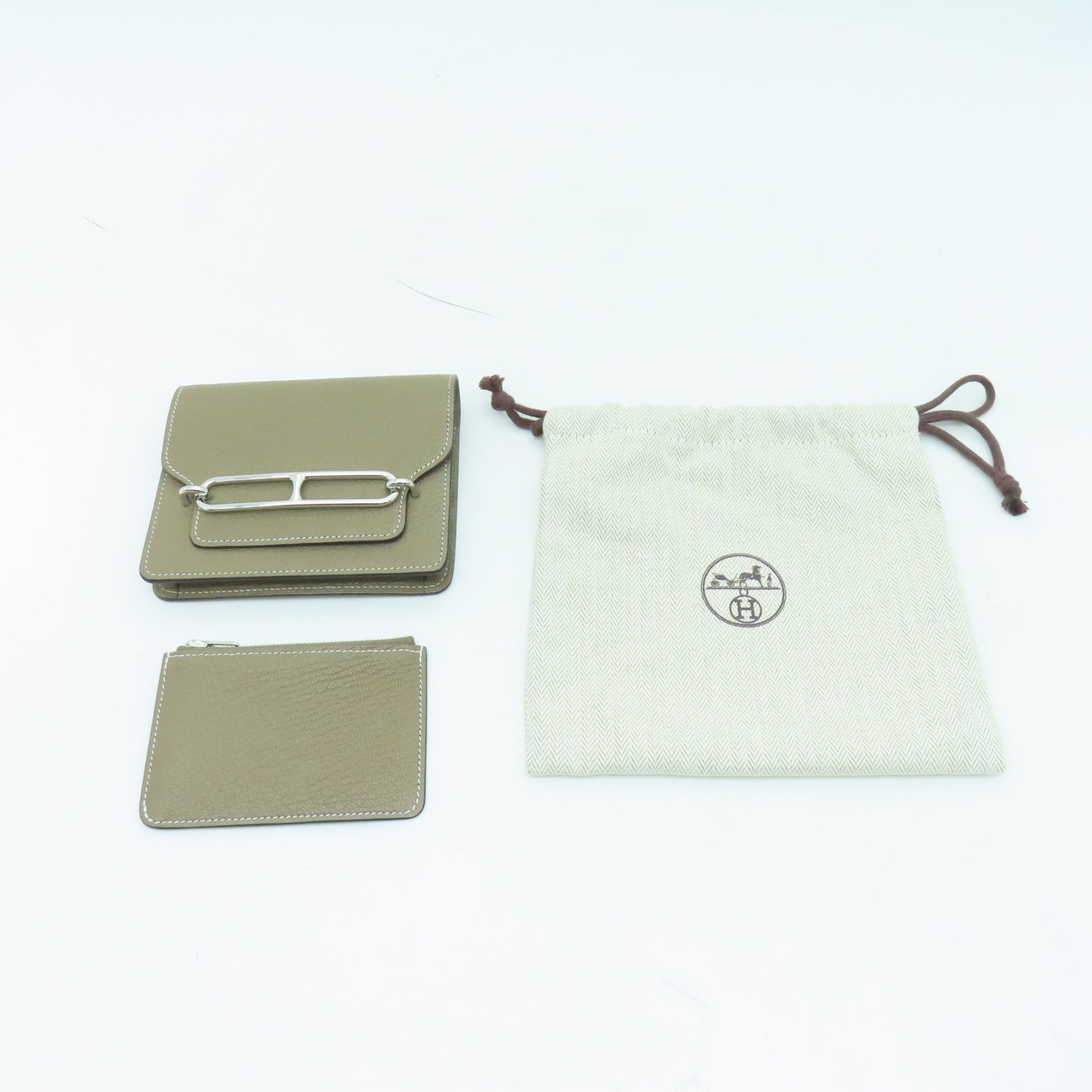 HERMES 【激減優惠】Chevre皮革Roulis Slim銀扣錢包大象灰
