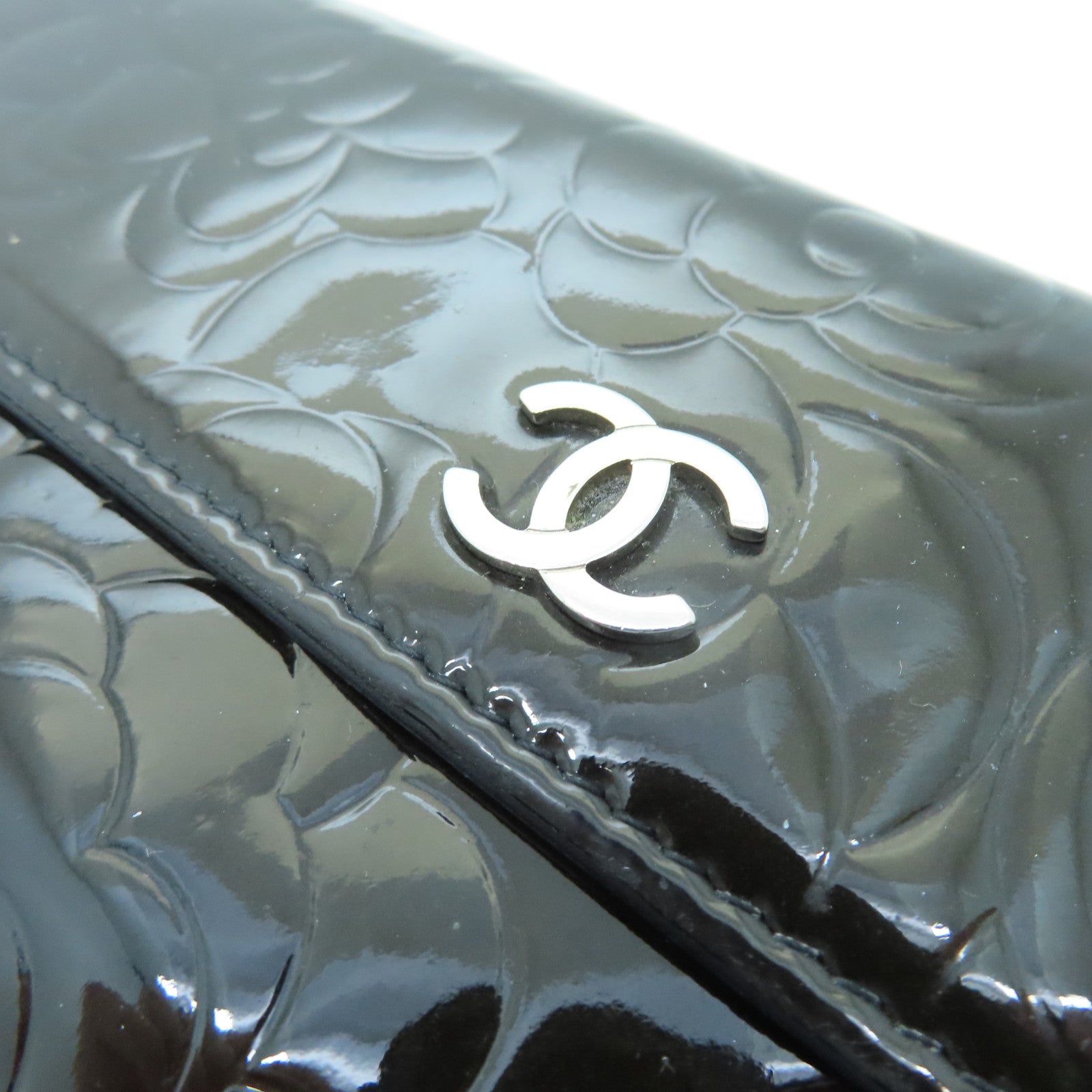CHANEL 漆皮皮革Long Wallet銀扣長錢包棕色