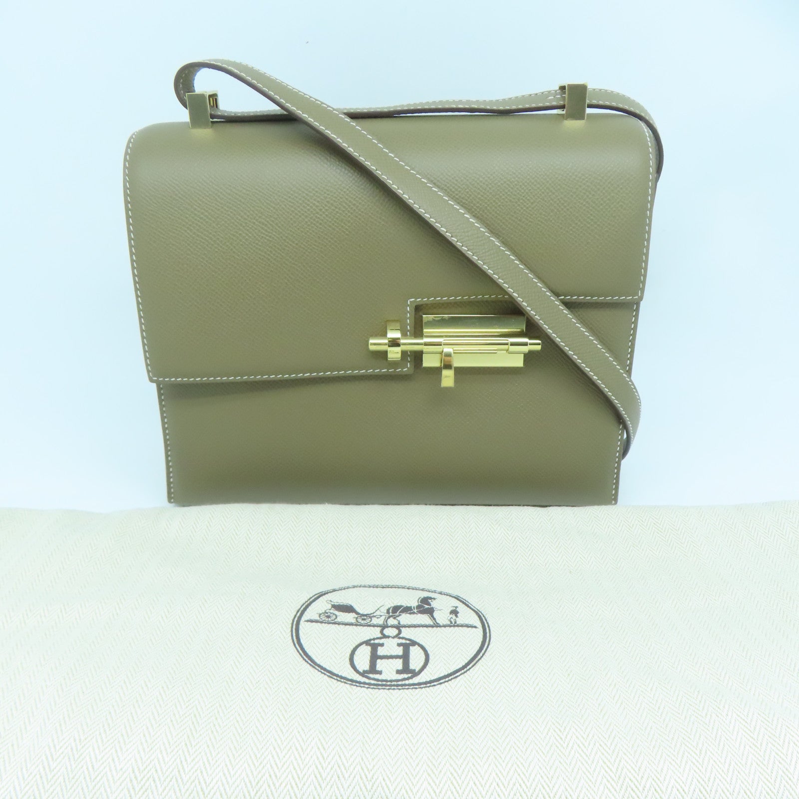 HERMES Epsom皮革Verrou 23金扣肩背袋大象灰色