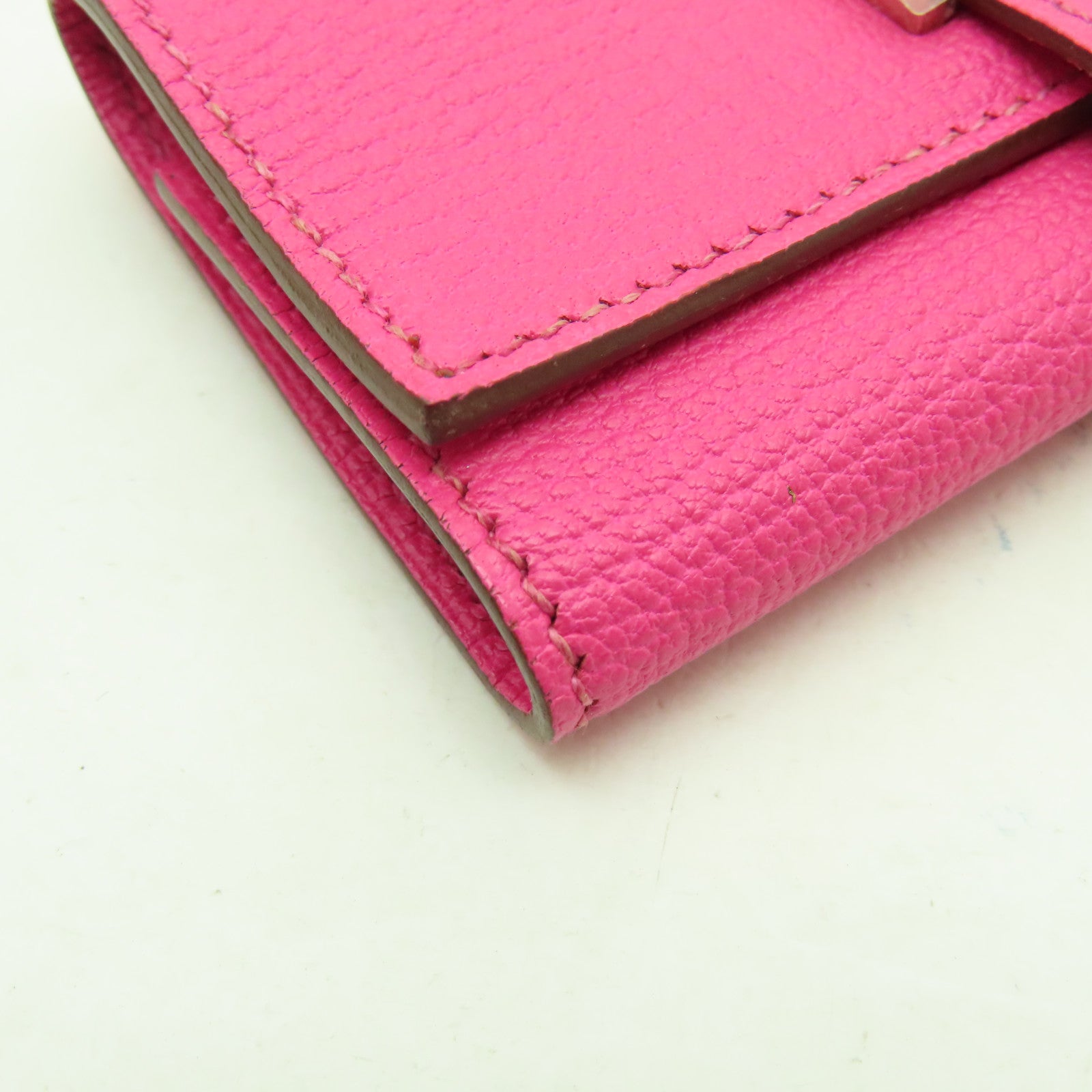 HERMES Chevre皮革Bearn Key Case銀扣鑰匙套粉紅色