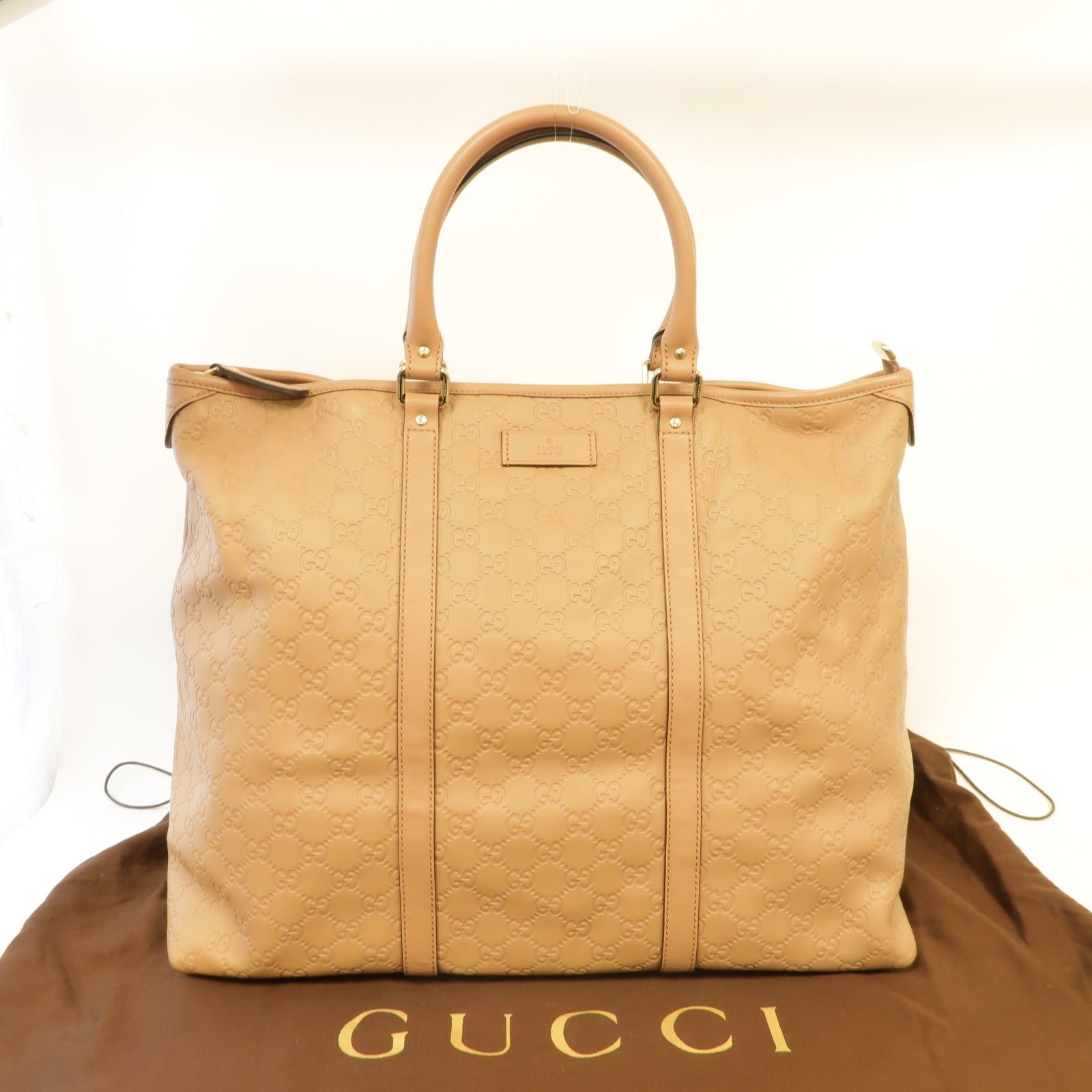 GUCCI 牛皮皮革Tote Bag金扣手挽袋粉紅色