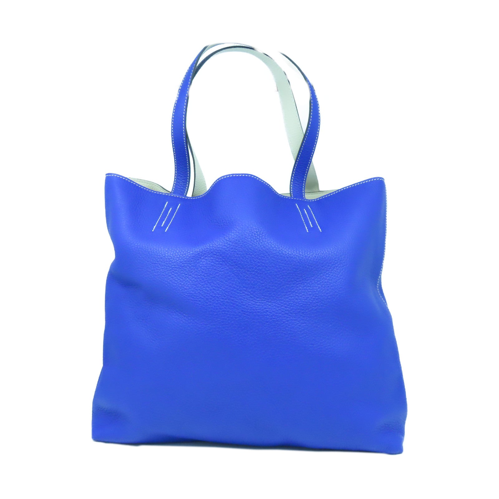 HERMES Clemence皮革Double Sens 45肩背袋Bleu Electrique電光藍/Craie奶昔白